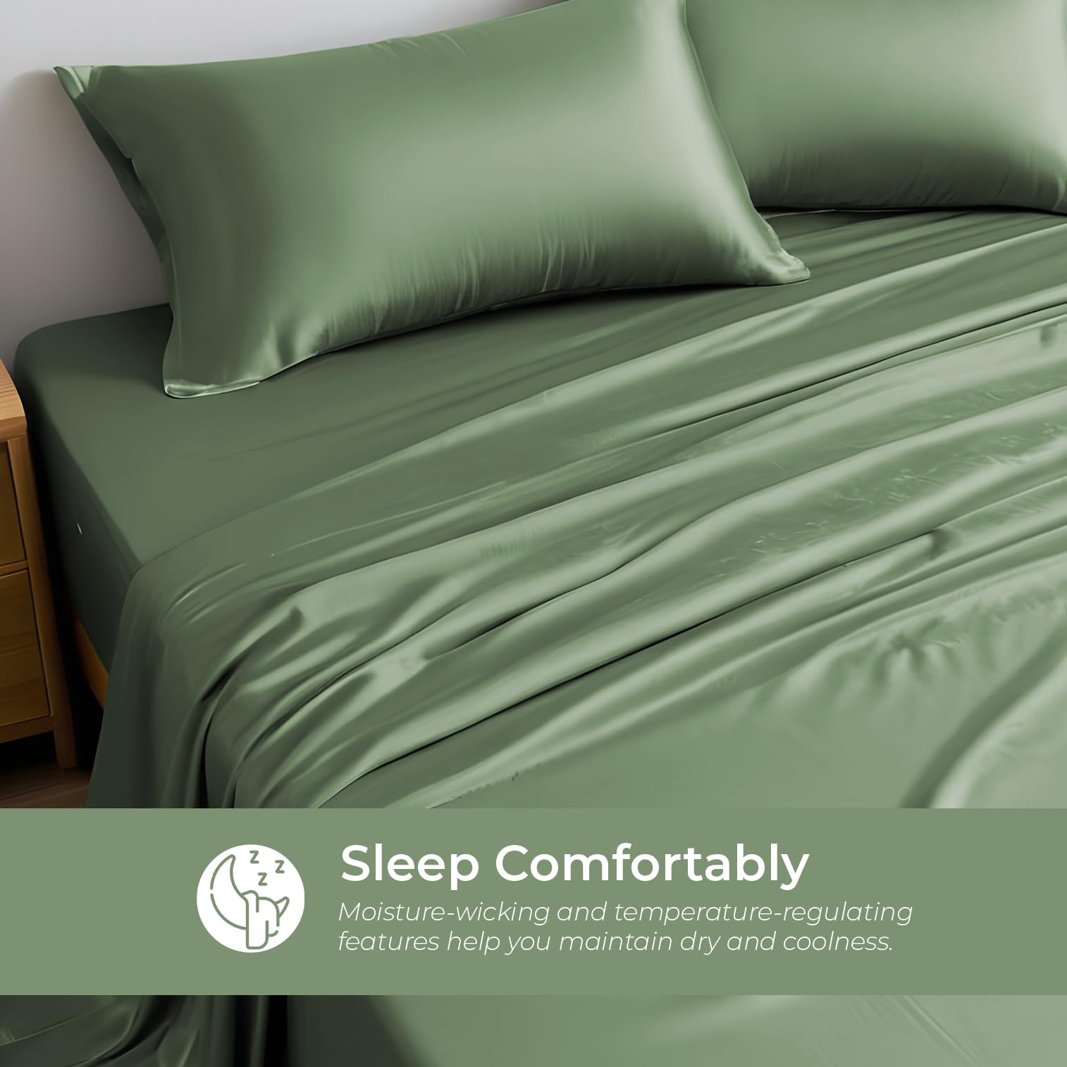 LINENWALAS King Size Flat Sheet - 100% Bamboo Rayon Cooling Bed Sheet, Premium Breathable & Soft Top Sheet for Hot Sleepers (King, Avocado Green) | Ideal for Summer Nights & Temperature Regulation