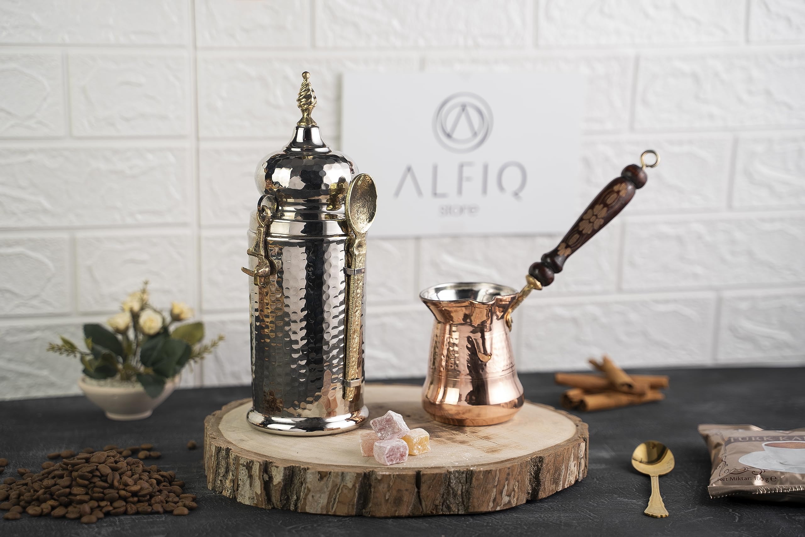 Handmade Solid Copper Coffee Pot and Airtight Canister Set of 2 - Premium Coffee Making Kit for Espresso, Turkish & Pour Over Brewing | Perfect for Home Baristas & Coffee Enthusiasts
