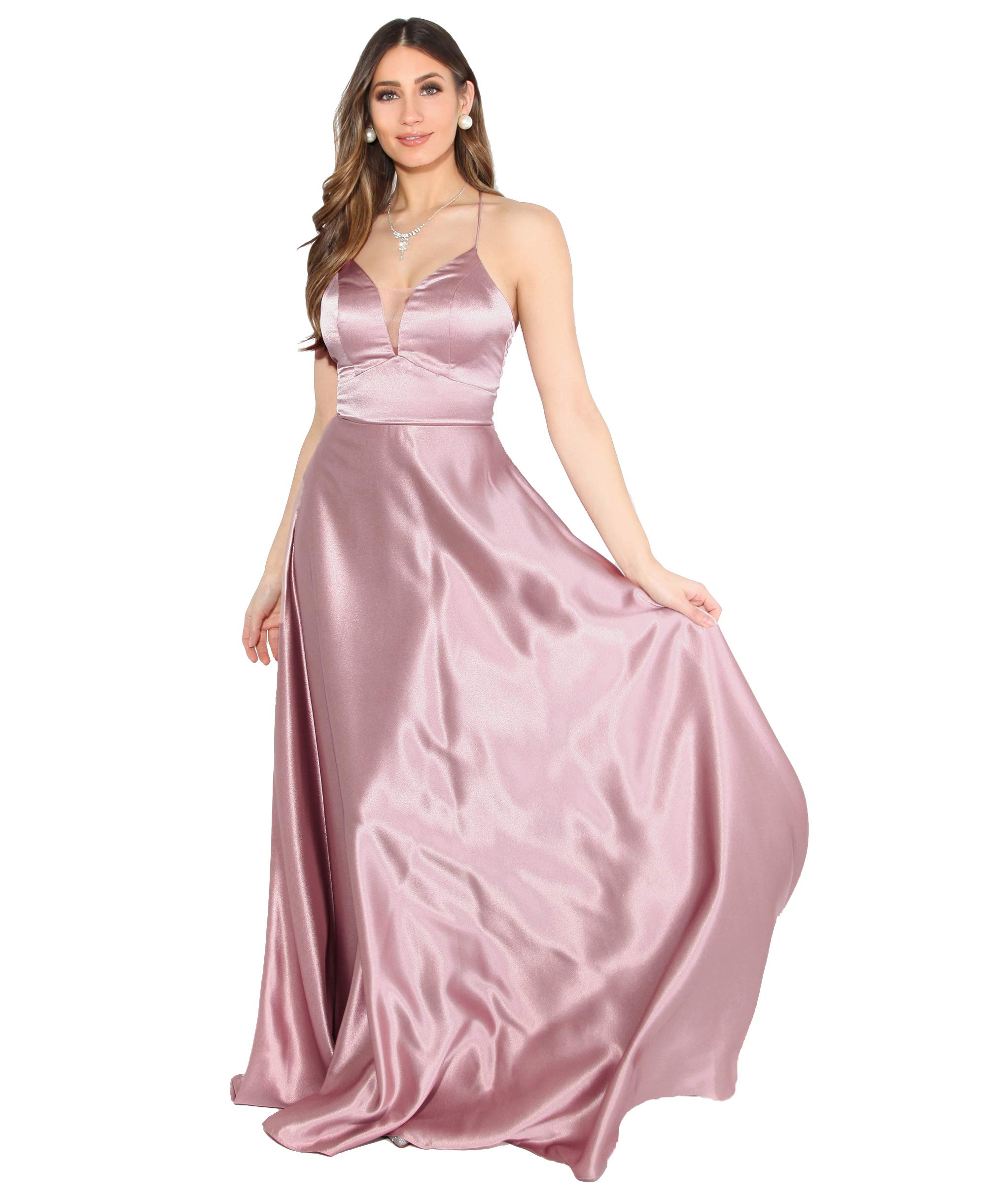 Elegant Strappy Satin Maxi Dress for Women - Formal Evening Gown for Wedding, Cocktail Party & Special Occasions | Plus Size Flowy Night Out Dress for Ladies