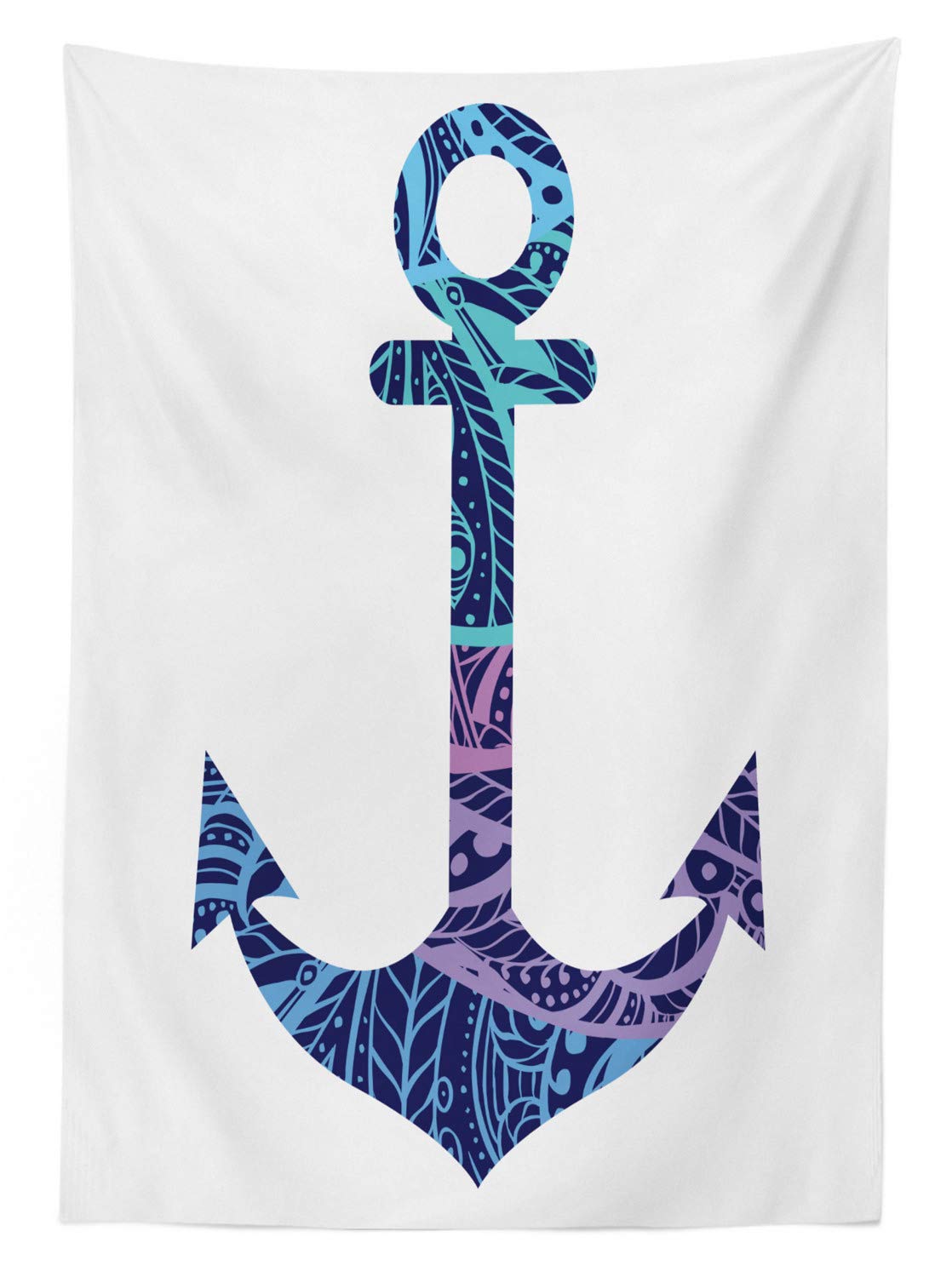 Ambesonne Waterproof Outdoor Tablecloth - Anchor Marine Design, Blue and Purple Oceanic Art Print, 58