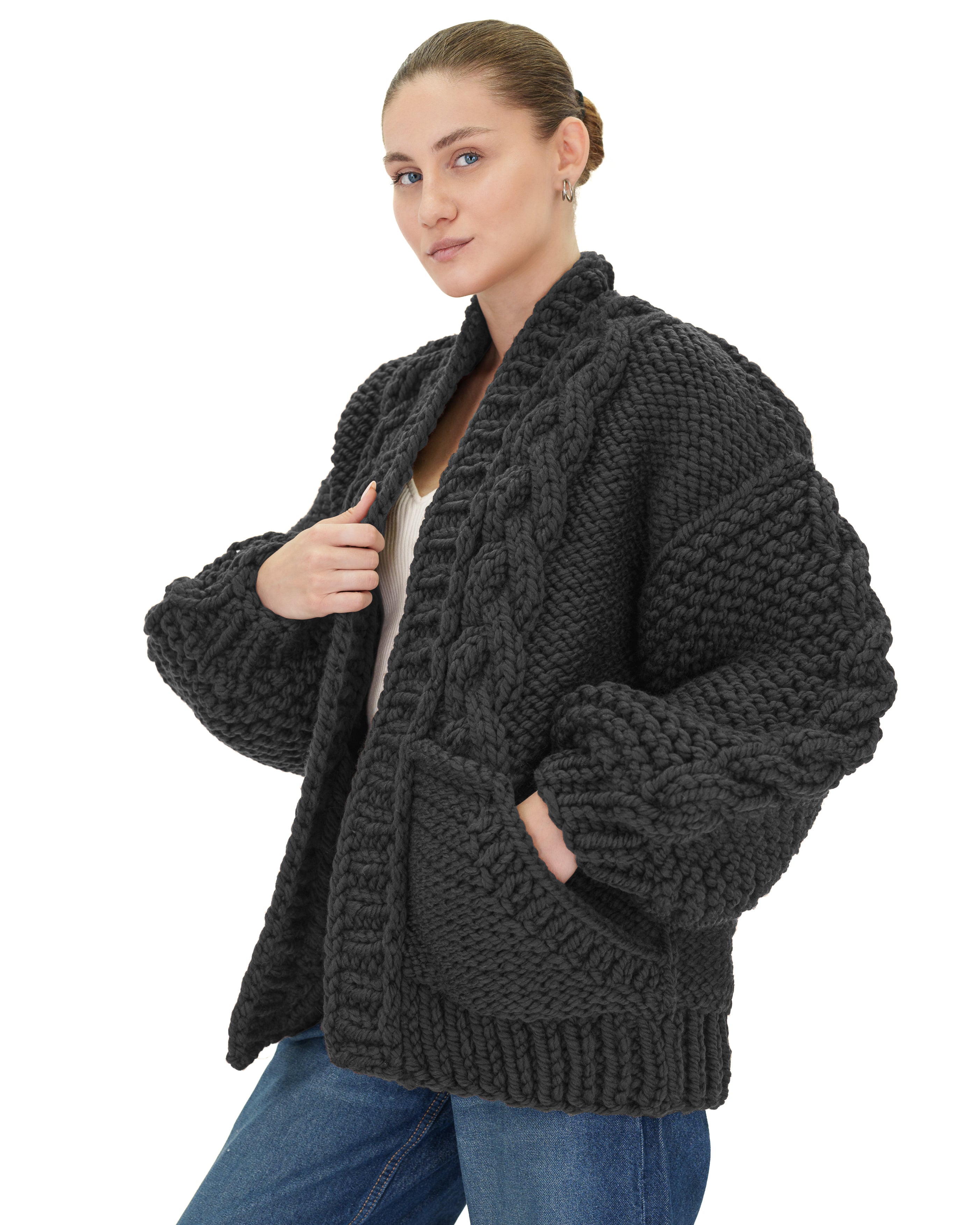 Stylish Braided Pocket Cardigan for Women - Soft Knit Open Front Sweater | Perfect for Fall, Winter & Layering Outfits
