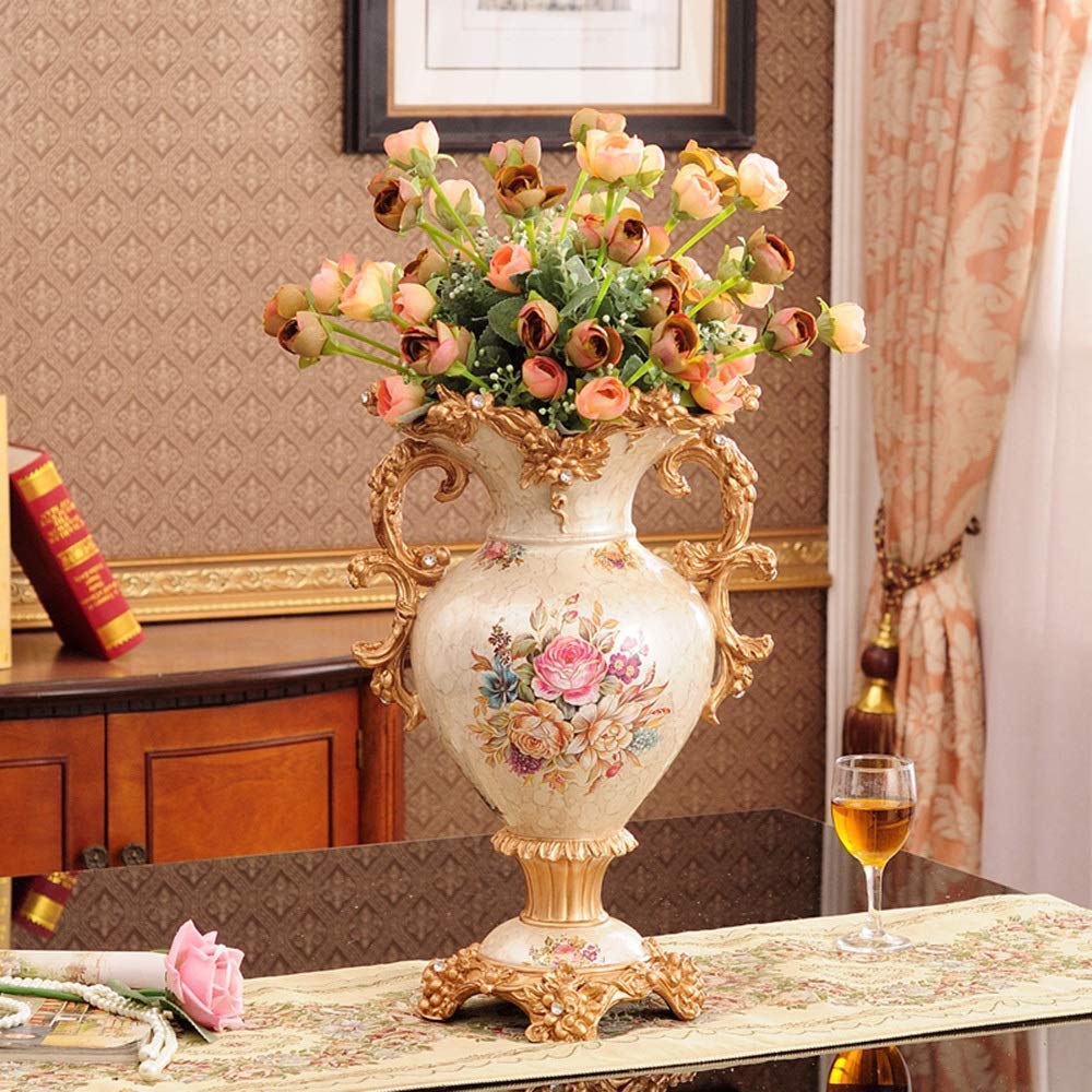Hand-Painted European-Style Retro Resin Large Flower Vase - 12.2×18.1 Inch Tall Decorative Vase for Living Room, Dining Table, Bedroom, Office & Hotel Decor | Perfect Centerpiece for Weddings, Parties & Home Interior Design