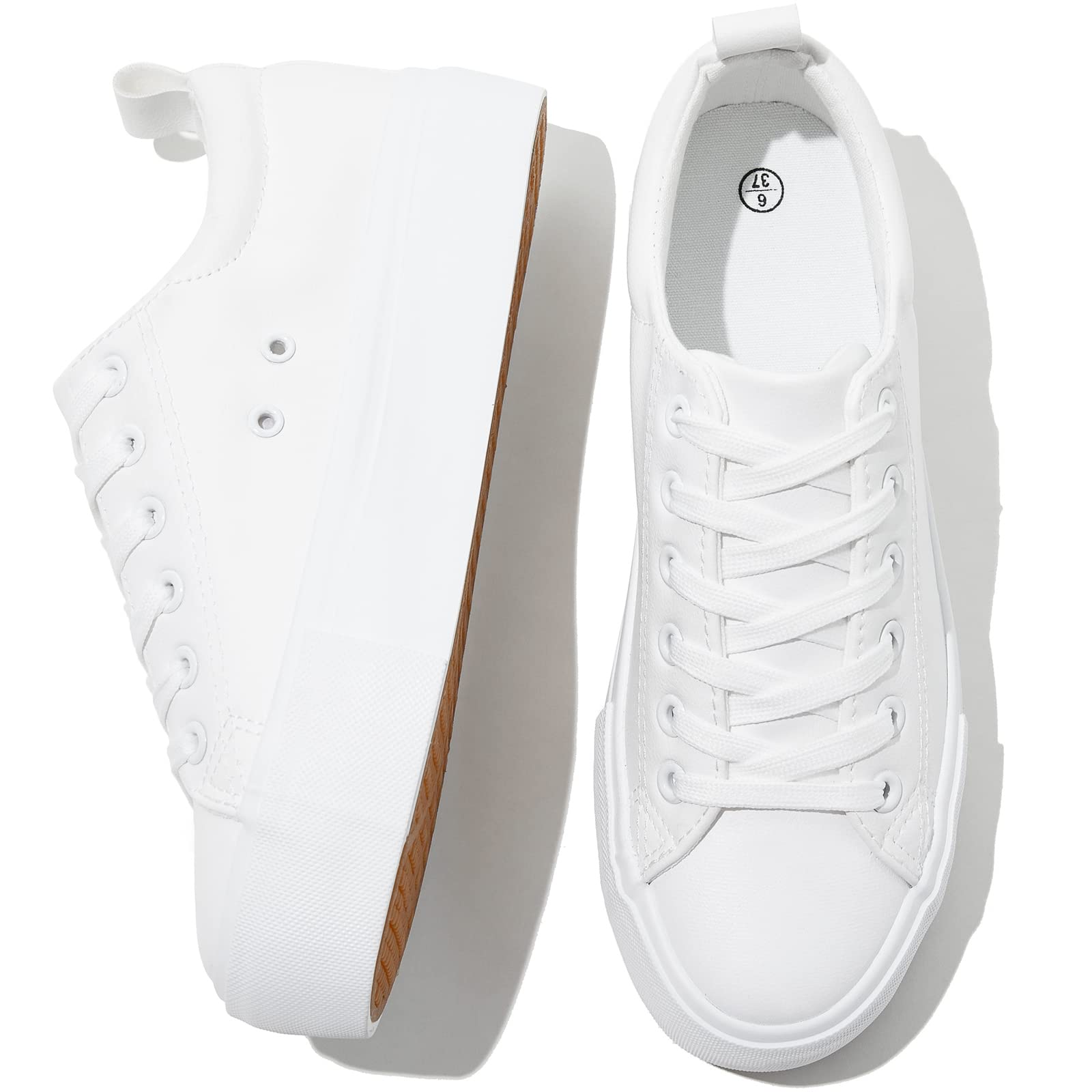 SERNIAL Women's White Platform Sneakers - PU Leather Chunky Sneakers for Women | Comfortable Walking Shoes for Casual Outfits & Everyday Wear