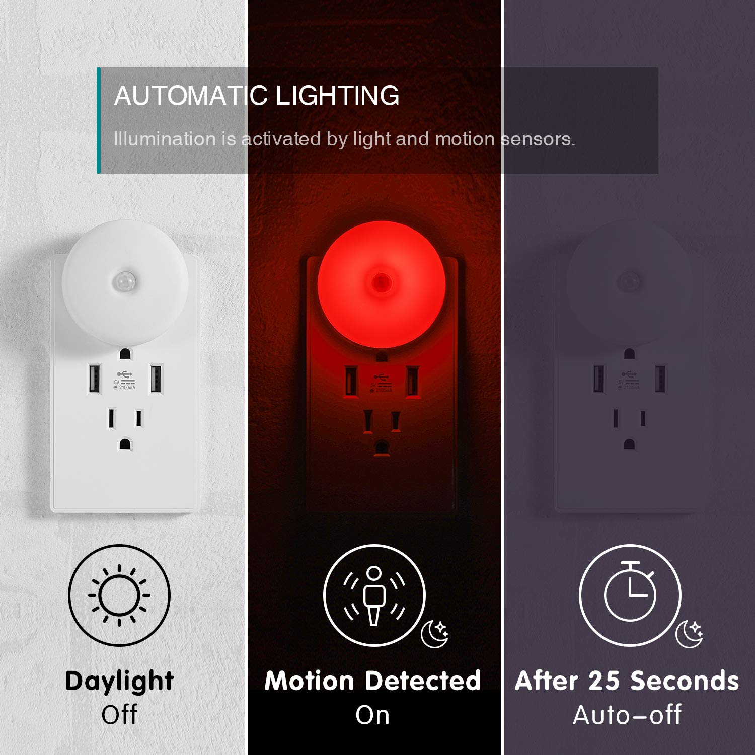 myCozyLite Motion Sensor LED Night Light Plug-in - 2 Pack, Soft Red Glow for Bedroom, Hallway & Nursery - Smart Movement Activated Nightlight for Home Safety & Convenience