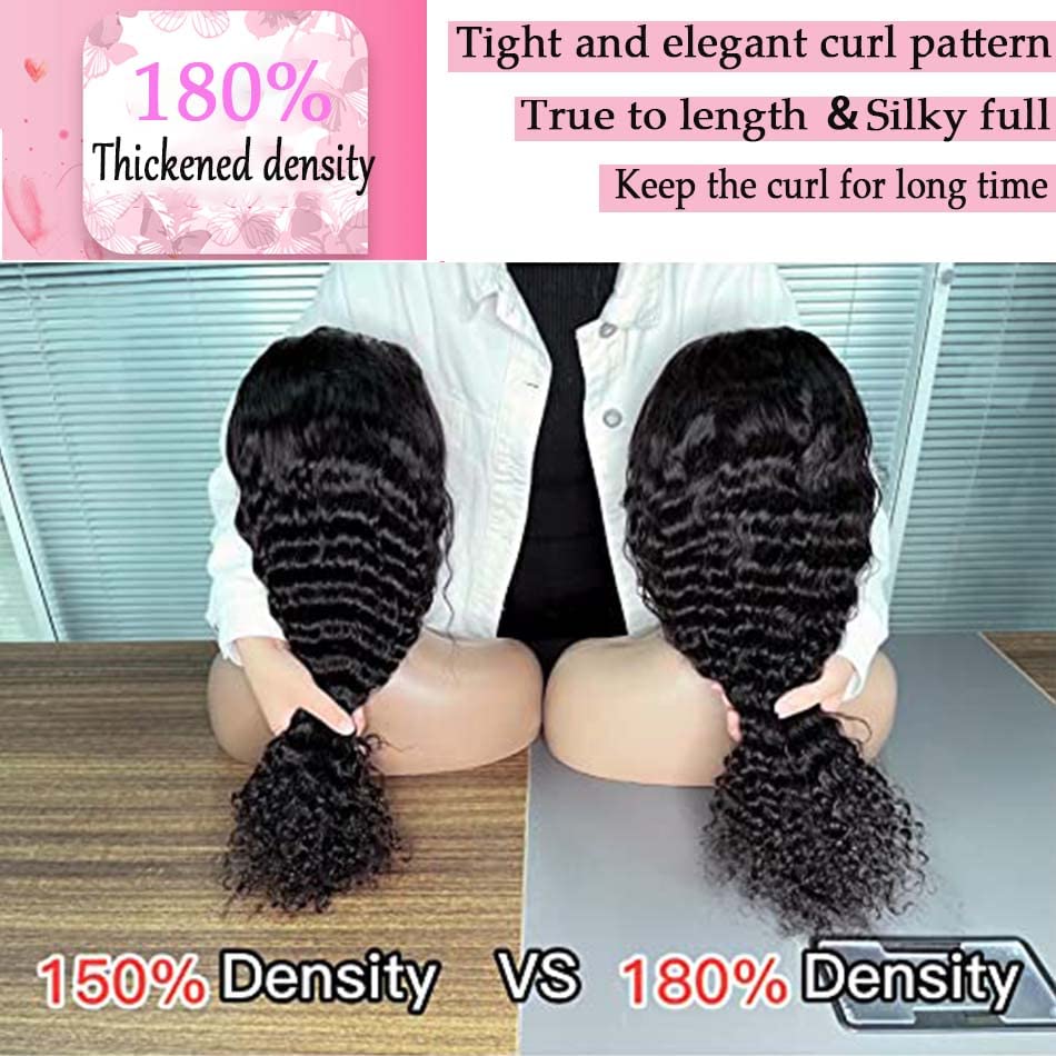 13x4 Deep Wave Lace Front Human Hair Wigs - 180% Density Brazilian Virgin Hair with Baby Hair & Pre-Plucked Hairline for Black Women | Natural Black Curly Wigs (26 Inch) - Perfect for Daily Wear, Special Occasions & Protective Styling