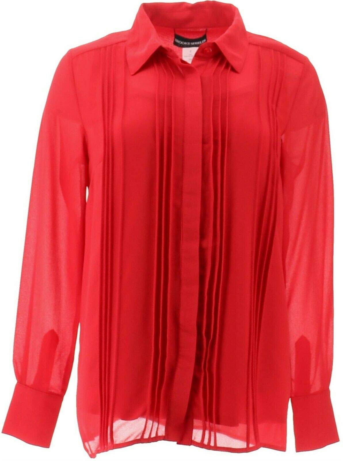 BROOKE SHIELDS Timeless Woven Blouse with Tie Detail - Cherry Red Size 10 (New A342010) | Perfect for Office Wear, Date Nights & Special Occasions