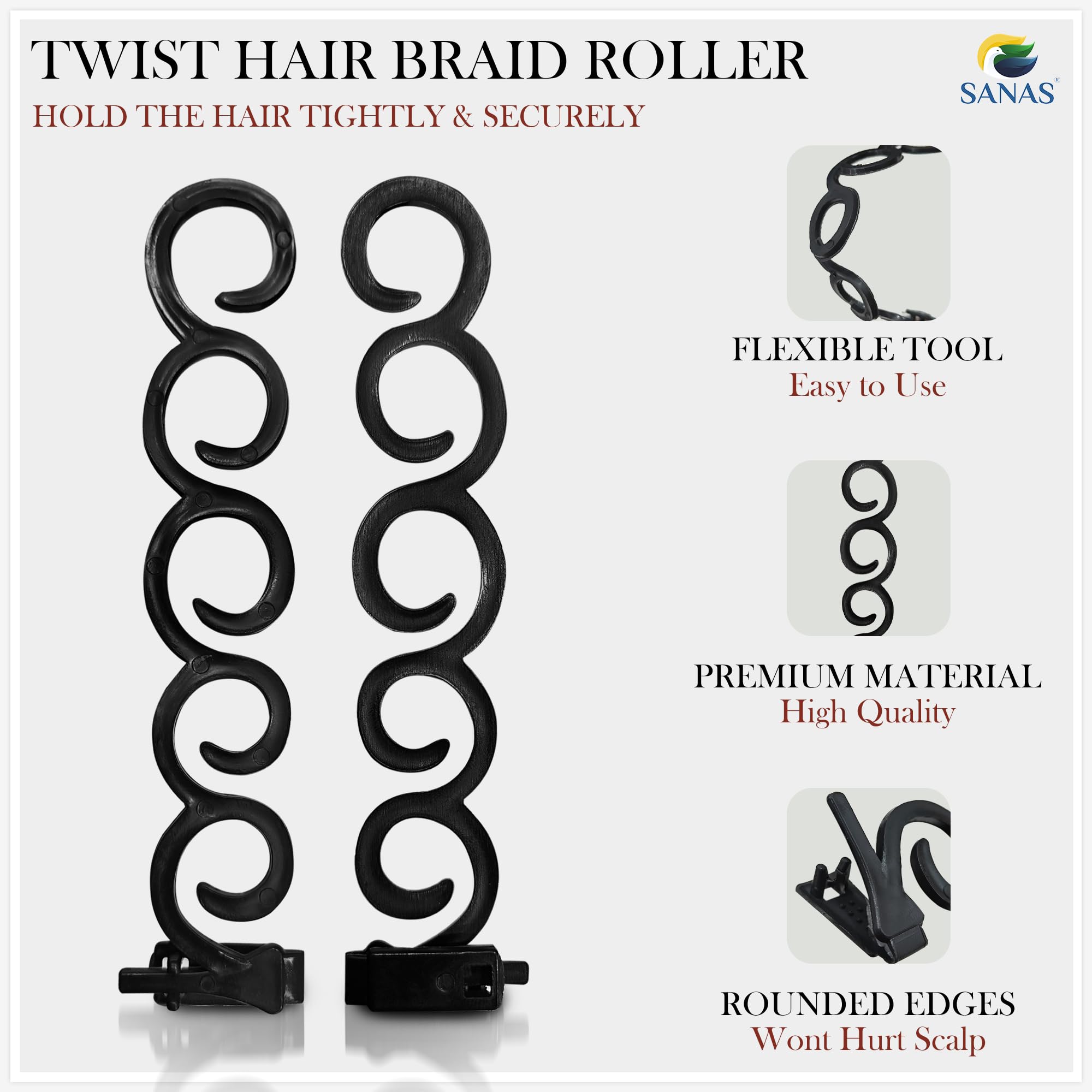 Sanas Spider Hair Braider Tool - 2 Pcs Black Hair Braiding & Weaving Tool for Women & Girls | Twist & Roll Hair Styling Accessory | Perfect for Salon, Home Use & DIY Hairstyles
