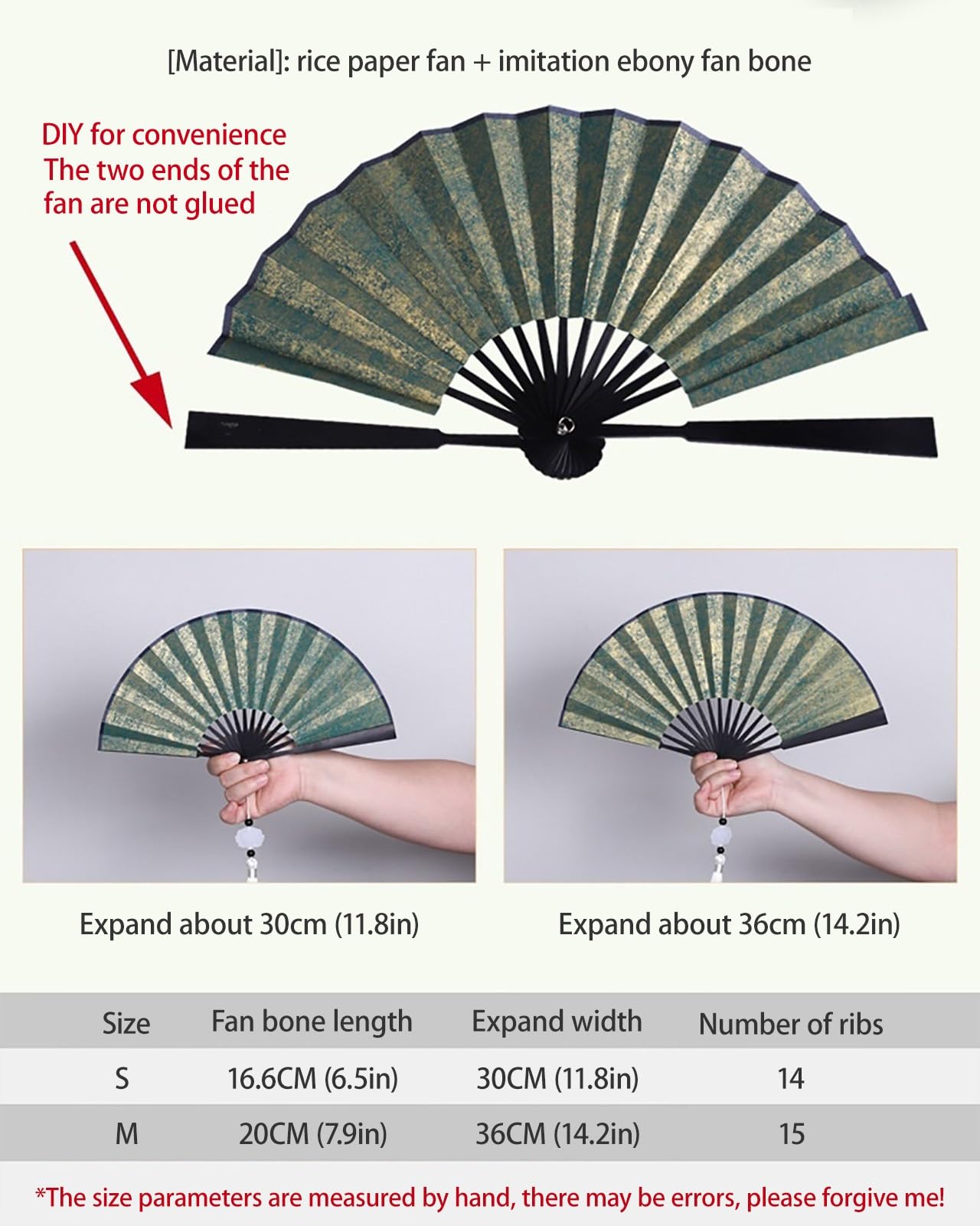 YLWX Mini Handheld Paper Fan - Gold-Plated Chinese Style Folding Fan - Small Performance Prop for Hanfu & Cosplay - Ancient Oriental Decorative Fan (White, Size S, Pack of 2) - Perfect for Weddings, Tea Ceremonies, Costume Parties & Cultural Events