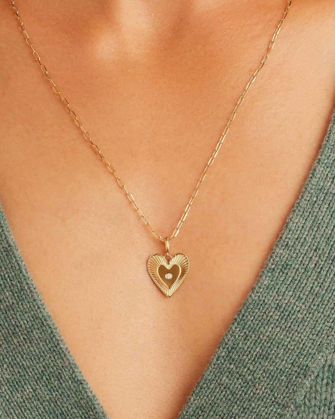 Diamond Love Charm Pendant Necklace - 14K Gold Plated Heart Jewelry for Women - Perfect for Valentine's Day, Anniversary & Romantic Gifts