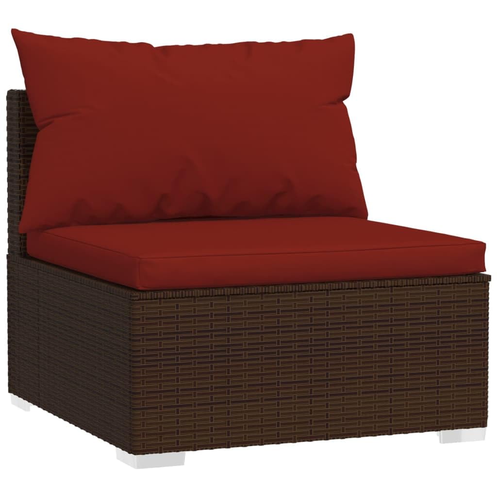 vidaXL 9-Piece Brown Poly Rattan Patio Lounge Set with Cinnamon Red Cushions - Weather-Resistant Outdoor Furniture for Garden, Poolside & Backyard Relaxation