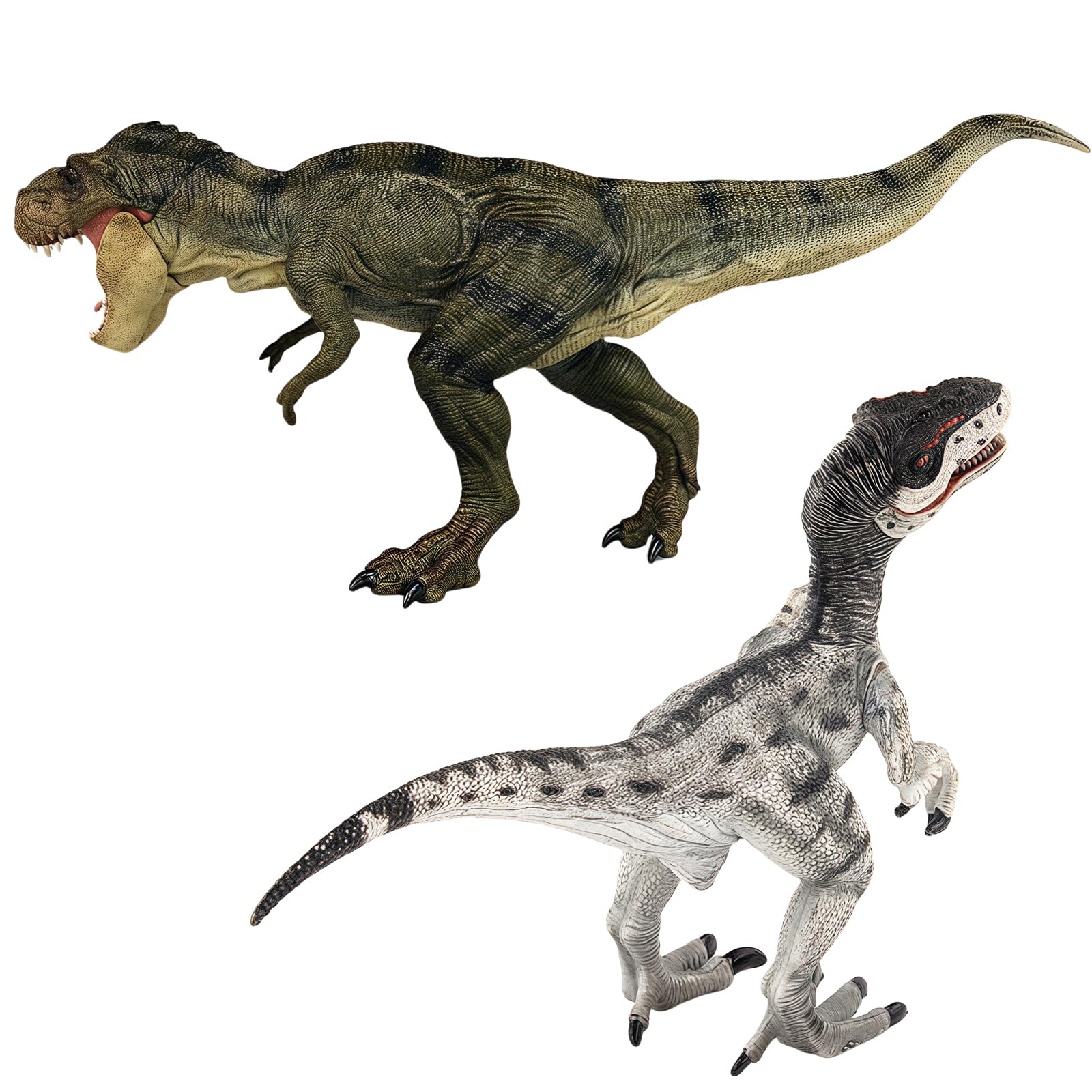 Gemini & Genius Tyrannosaurus Rex and Velociraptor Dinosaur Toy Set with Movable Jaw - Realistic Dinosaur World Action Figures for Kids Ages 3-12 | Perfect Birthday Gift, Cake Topper & Educational Play for Dinosaur Lovers