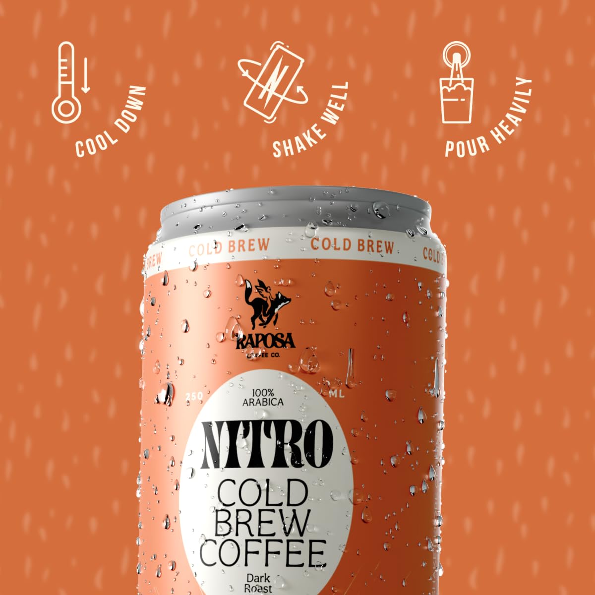 Nitro Cold Brew Ready-to-Drink Coffee 250ml (8.45oz) - Dairy Free, Non-GMO, No Artificial Ingredients - 225mg Caffeine - Classic Dark Roast (12 Pack) - Perfect for Office, Travel & On-the-Go Energy Boost