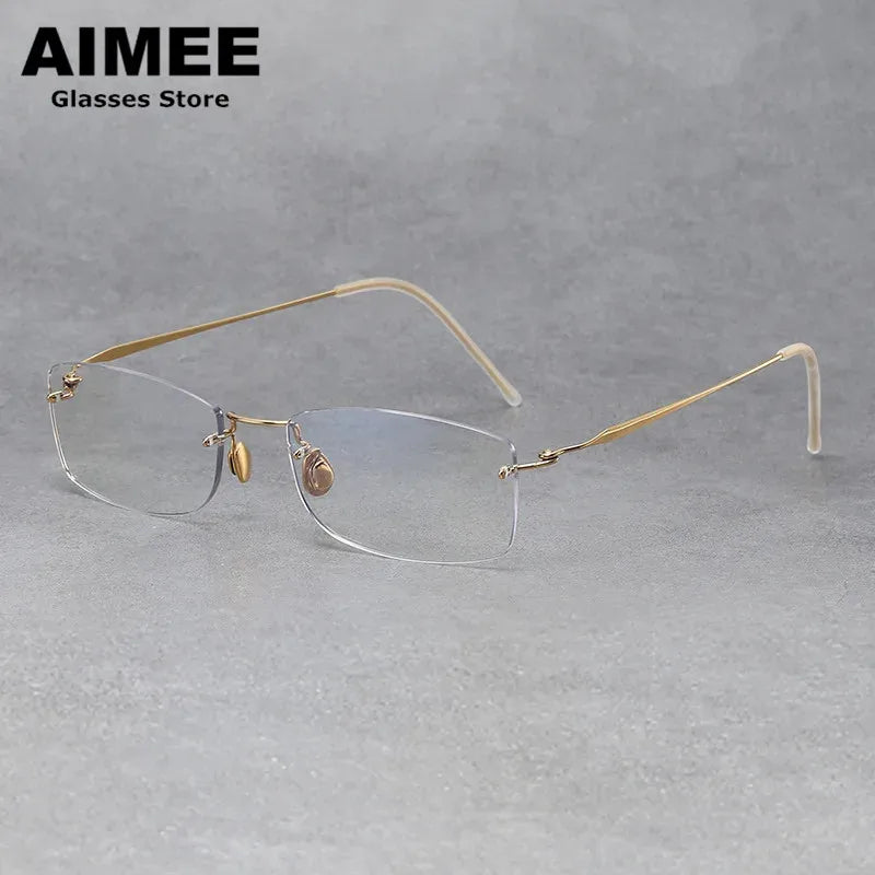 Unisex Rimless Rectangle Titanium Eyeglasses Frame 4214 - Lightweight & Durable for Work, Reading & Everyday Wear