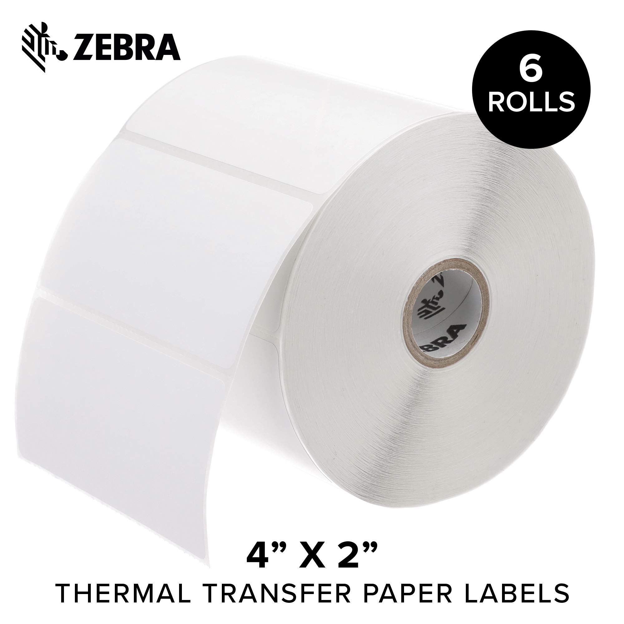 Zebra 4x2 Inch Thermal Transfer Paper Labels - Z-Perform 2000T Permanent Adhesive Shipping Labels (1 Inch Core, 6 Rolls) - Ideal for Warehouse, Logistics & Package Labeling - Model 10031651SP
