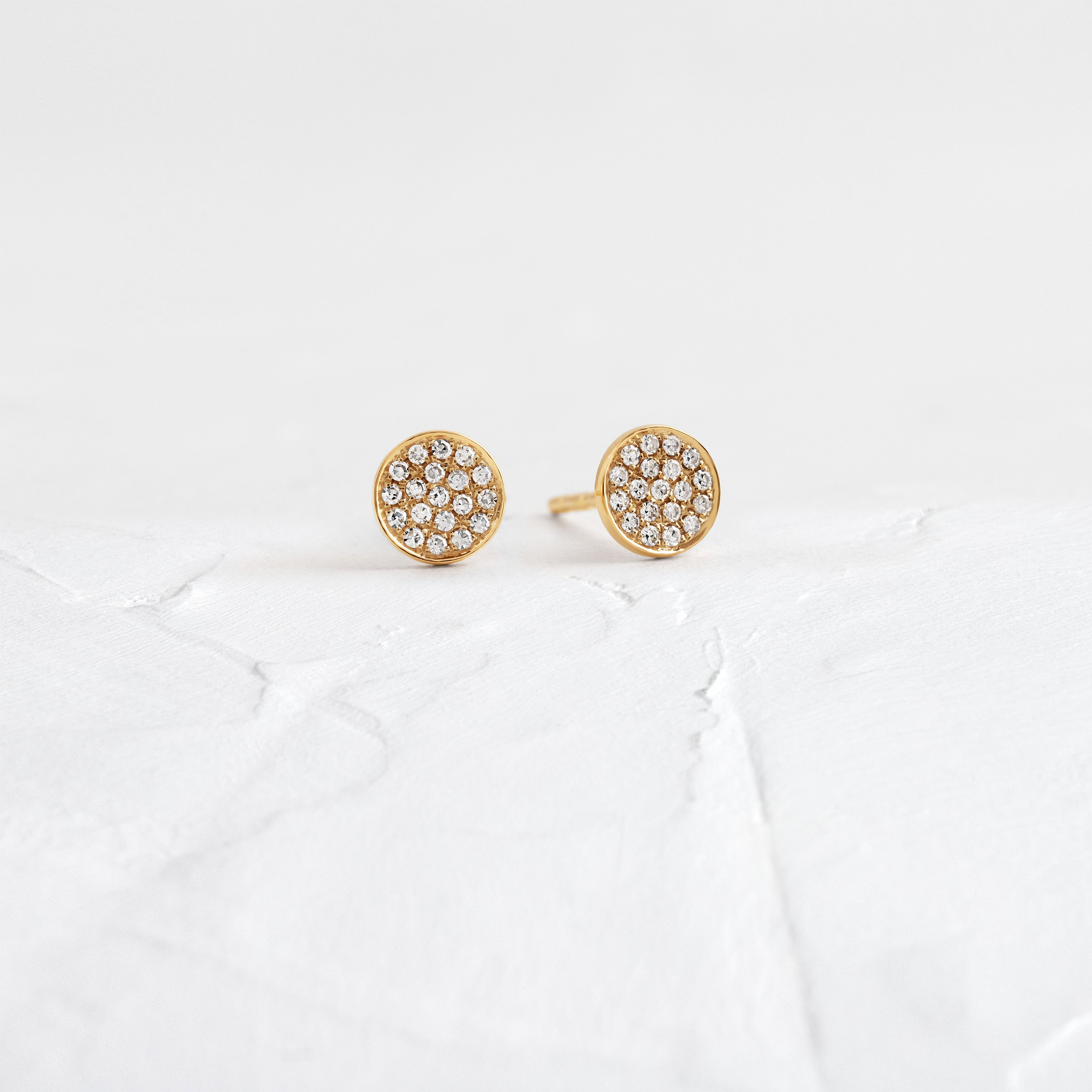 Diamond Mini Disc Stud Earrings for Women - 14K Gold Plated Cubic Zirconia Earrings - Perfect for Everyday Wear, Parties & Gifts