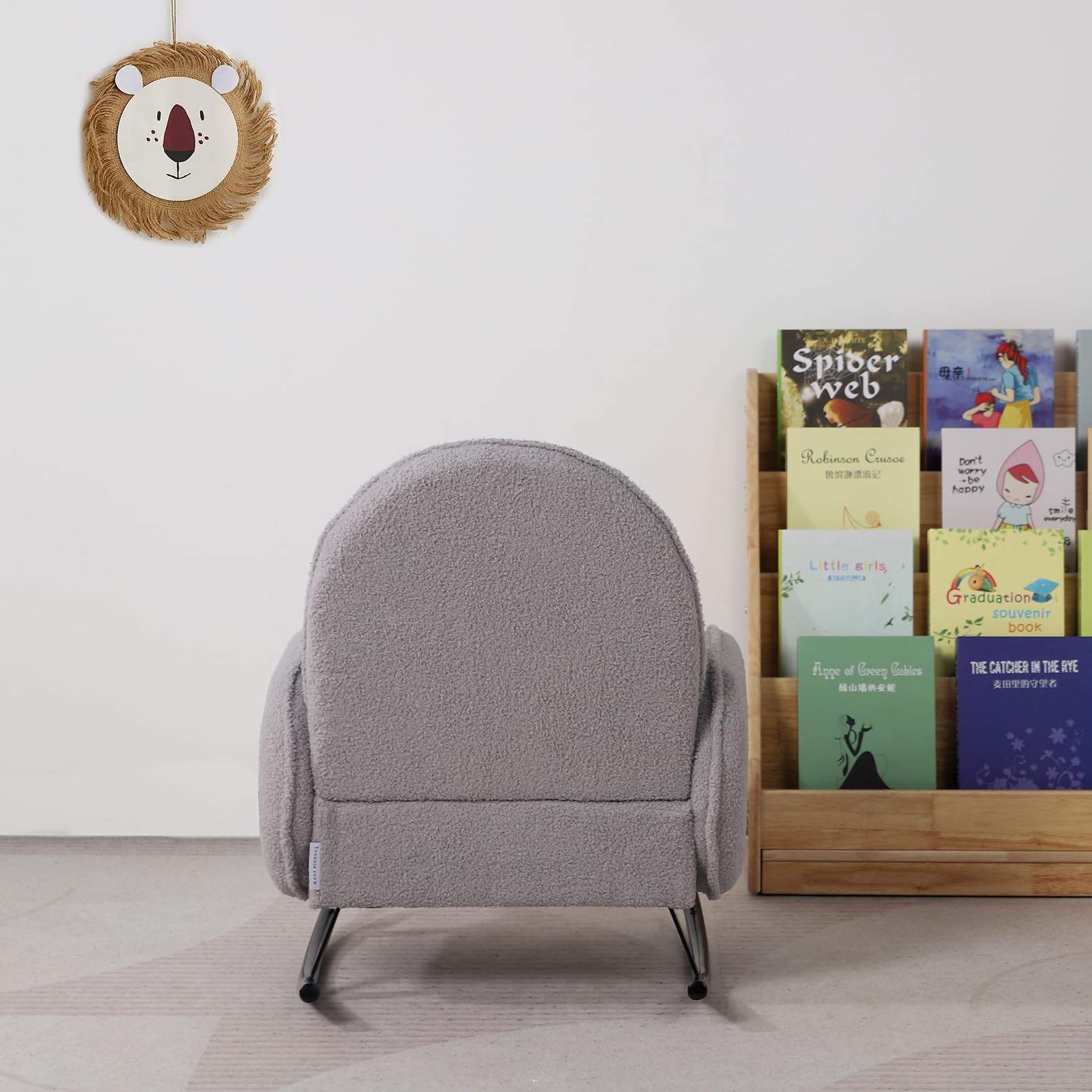 **Baby Rocking Chair with Sherpa Fabric & Metal Base - Toddler Armchair for Boys & Girls - Kids Sofa & Rocking Chair for Nursery, Playroom & Relaxation (Grey)**