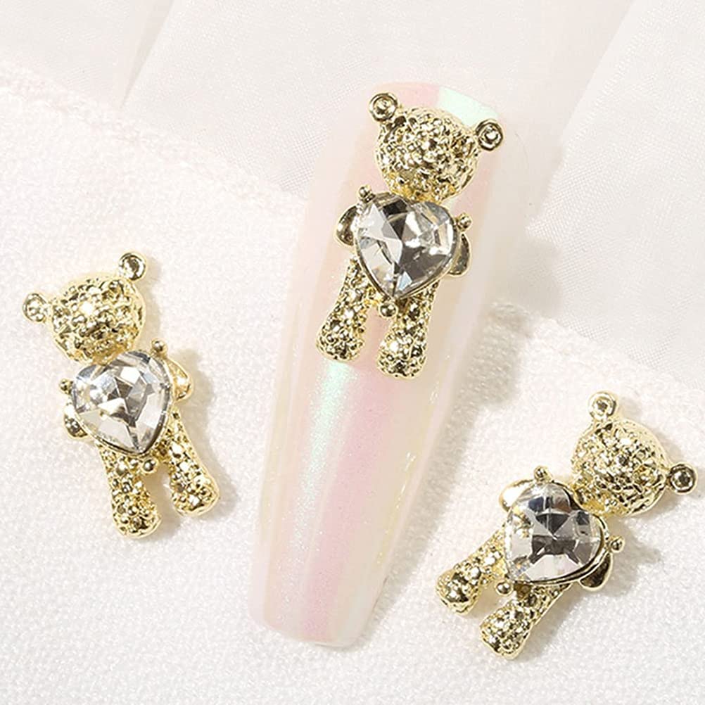 10Pcs 3D Metal Bear Nail Art Charms - Cute Crystal Nail Jewelry Decorations Set for Women & Girls DIY Manicure | Perfect for Parties, Weddings & Nail Salon Designs