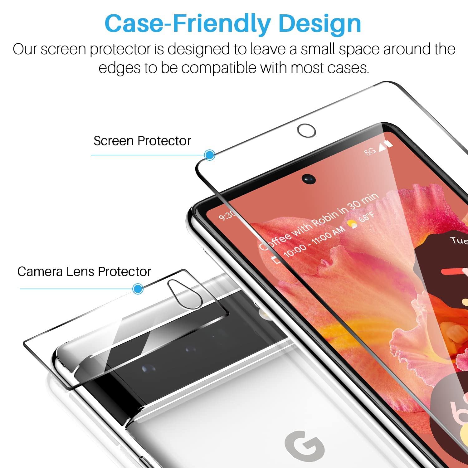 LK 2+2 Pack Google Pixel 6 Screen Protector - Tempered Glass & Camera Lens Cover, 9H Hardness Anti-Scratch for Daily Protection