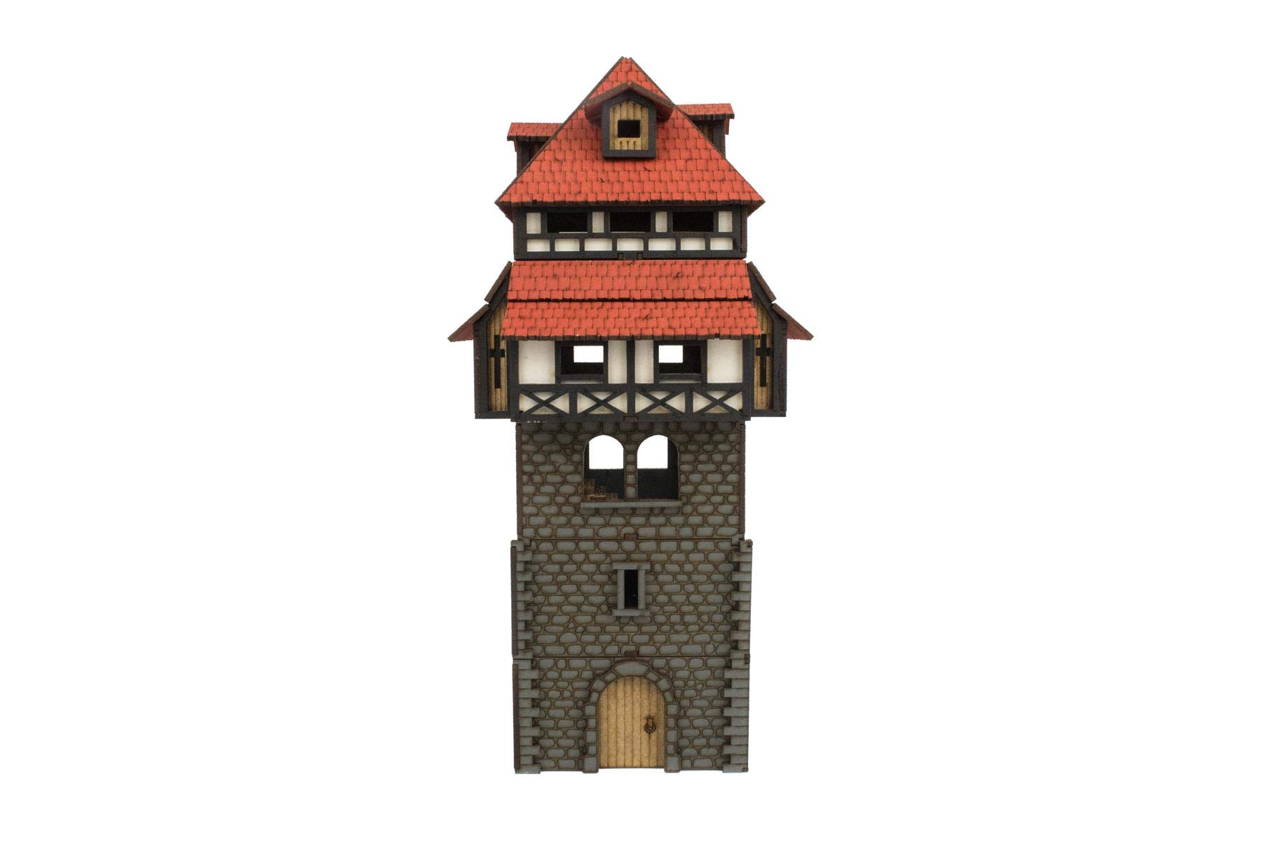 28mm Medieval Town Guard Tower Painted - Fantasy Wargame Terrain Model for D&D, Warhammer & Tabletop RPG Scenery