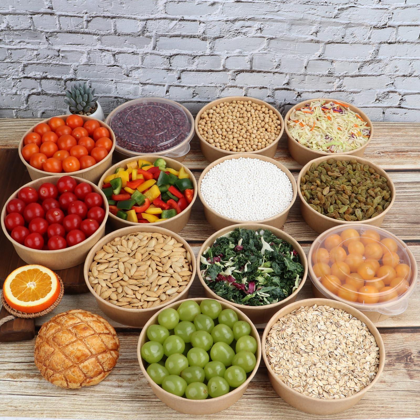17 oz Disposable Kraft Paper Bowls with Lids - Eco-Friendly Food Containers for Soup, Salad, Ice Cream | Bulk 50 Pack for Parties, Picnics, Takeout & Catering Events