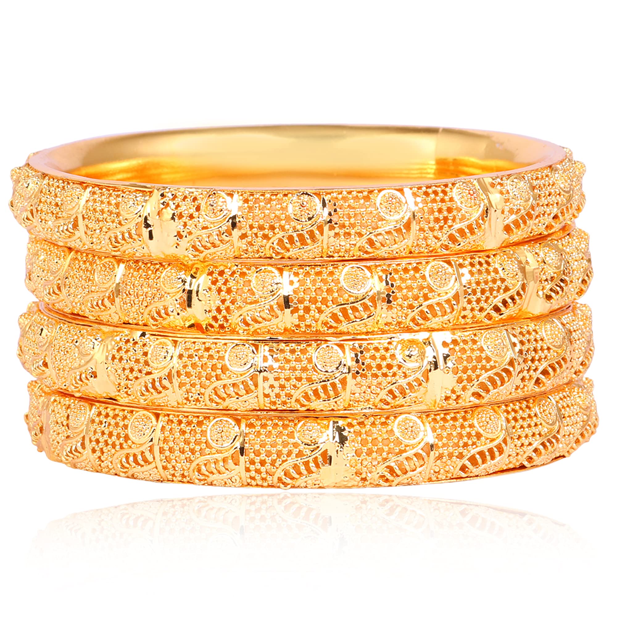 Indian Gold Plated Bangles Set of 4 - Traditional Pola Bracelets for Women | Bollywood Inspired Jewelry | Trendy Costume Bangles for Weddings, Parties & Festive Occasions