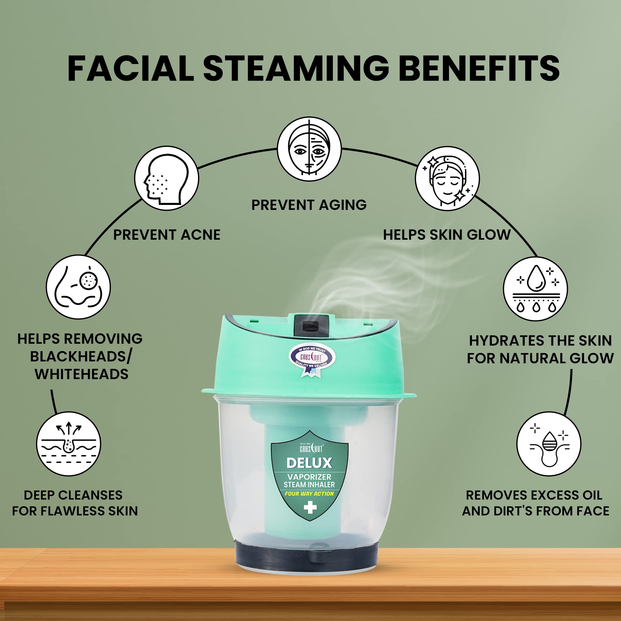 CRESCENT Professional Steam Inhaler for Cold, Cough & Sinus Relief - Portable Vaporizer for Nasal Congestion & Respiratory Care - Home & Medical Use for Adults (Tiffany Blue, 1-Pack) | Perfect for Allergy Season, Flu Recovery & Daily Breathing Comfort