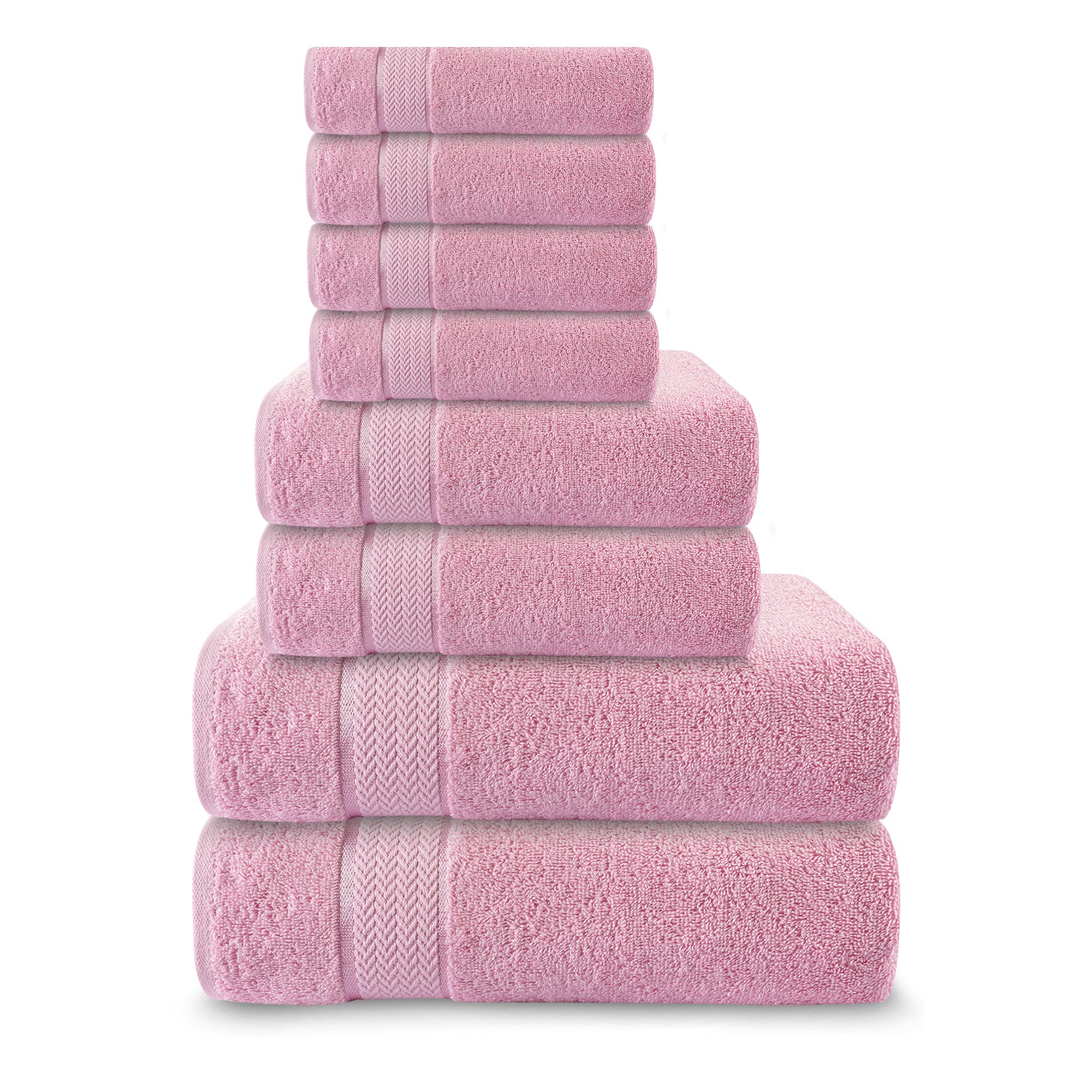 CRAFTBERRY - 100% Cotton Bath Towels Set - 8 Piece Luxury Bathroom Towels (2 Bath Towels, 2 Hand Towels, 4 Washcloths) - Large, Quick Dry, Absorbent, Plush & Soft - Perfect for Home, Shower, Spa & Guest Bathroom - Pink