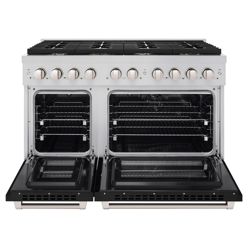 ZLINE 48-Inch Stainless Steel Dual Fuel Range with 8-Burner Gas Cooktop & Black Matte Doors - 6.7 cu. ft. Double Oven for Professional Home Cooking | Perfect for Large Families & Entertaining Guests