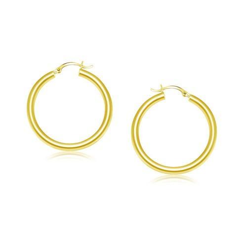 14K Yellow Gold Polished Hoop Earrings - 25mm Round Huggie Earrings for Women, Perfect for Everyday Wear, Parties & Gifts