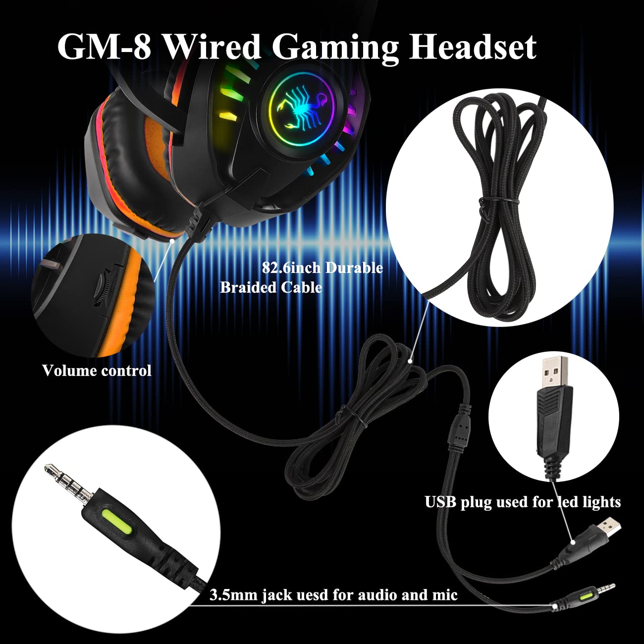 SVYHUOK Pro Gaming Headset with Mic - Over-Ear Bass Surround Sound Headphones for PC, PS4, Xbox One, Switch, Laptop - LED Light & Soft Memory Earmuffs - Perfect for Online Gaming, Streaming, eSports & Gift for Boys, Teens, Kids