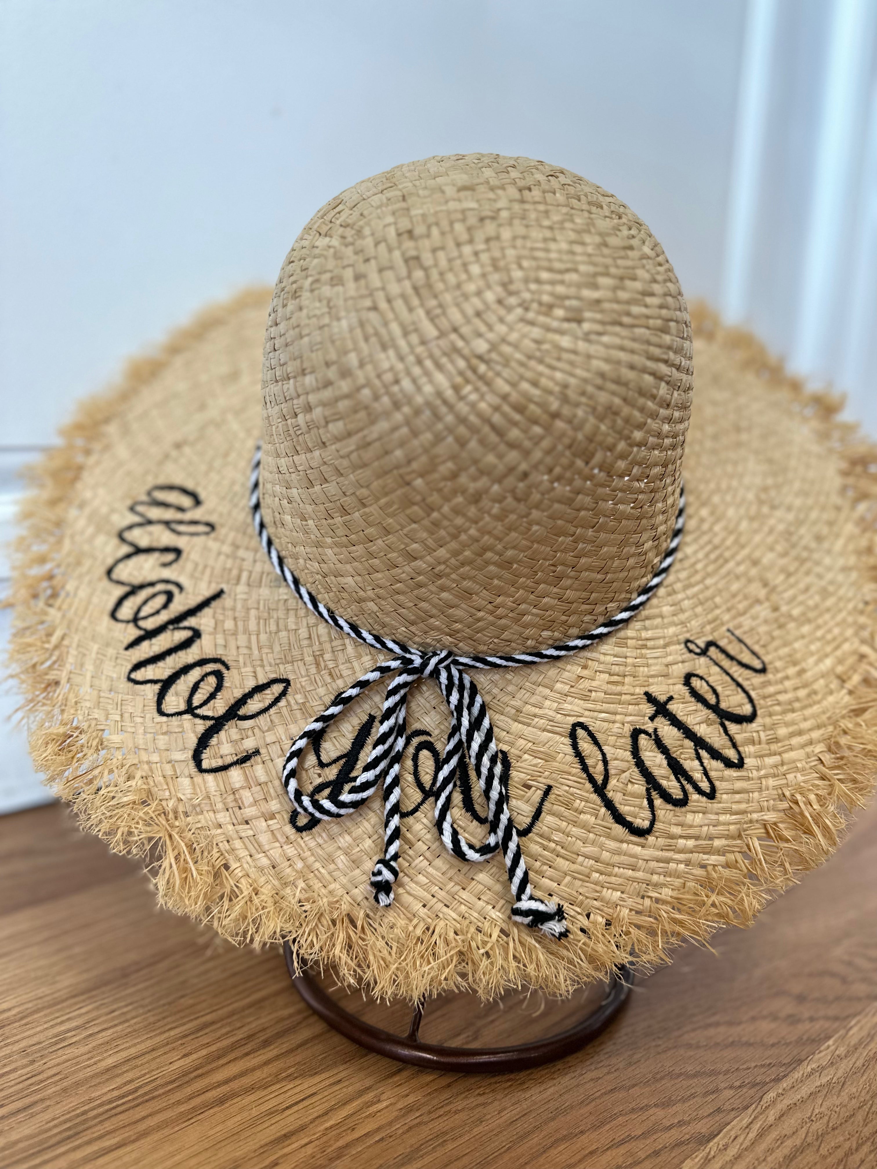 Alcohol You Later Beach Hat - Funny Drinking Sun Hat for Women & Men - Perfect for Pool Parties, Beach Vacations & Summer Cocktail Events
