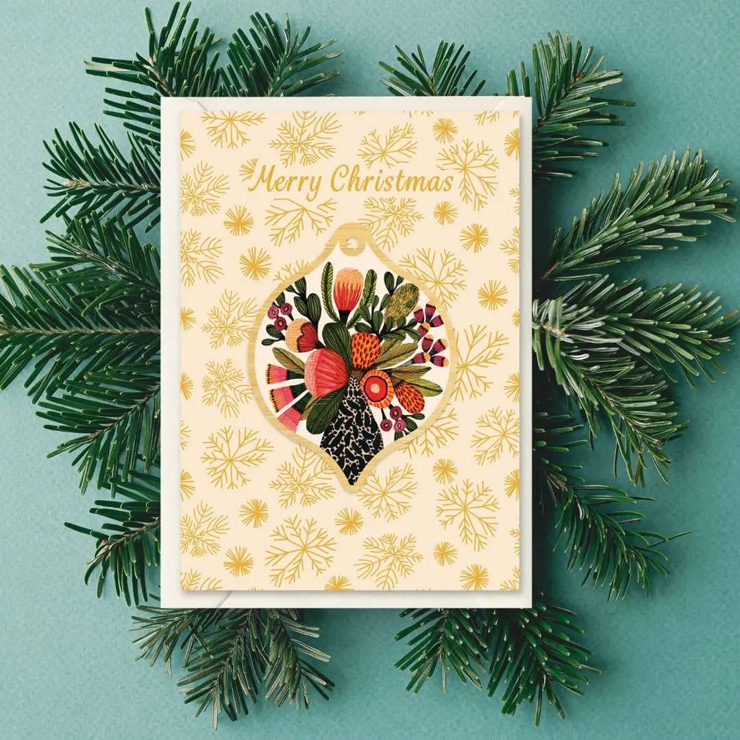 Australian Native Flowers Christmas Card & Bauble - Eco-Friendly Holiday Greeting Card with Floral Ornament for Xmas Tree Decorations | Perfect for Holiday Gifts, Home Decor & Festive Celebrations