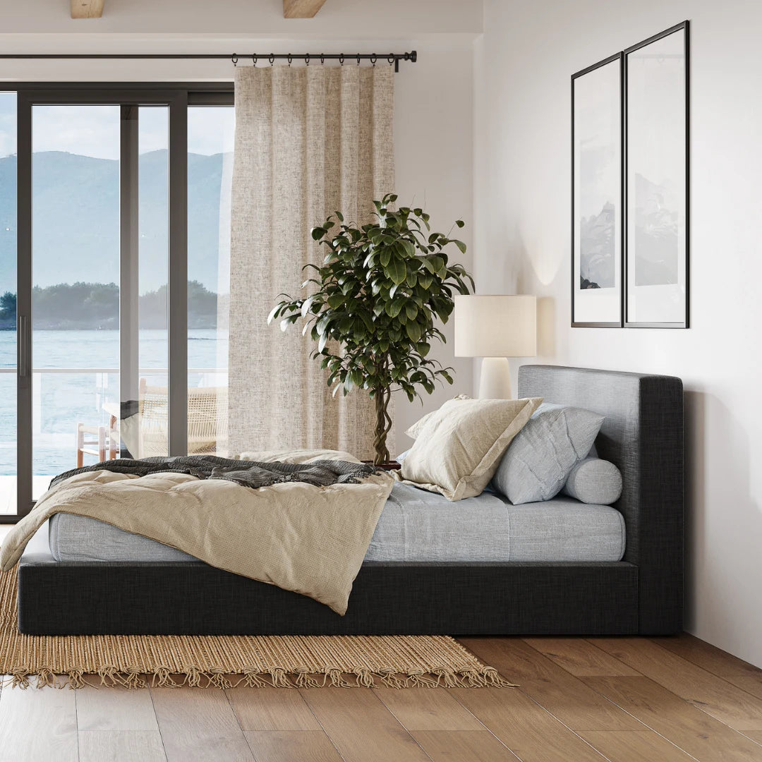 Premium Ultra Bed Set - Sturdy Bed Frame with Upholstered Headboard in Charcoal | Modern Bedroom Furniture for Master & Guest Rooms