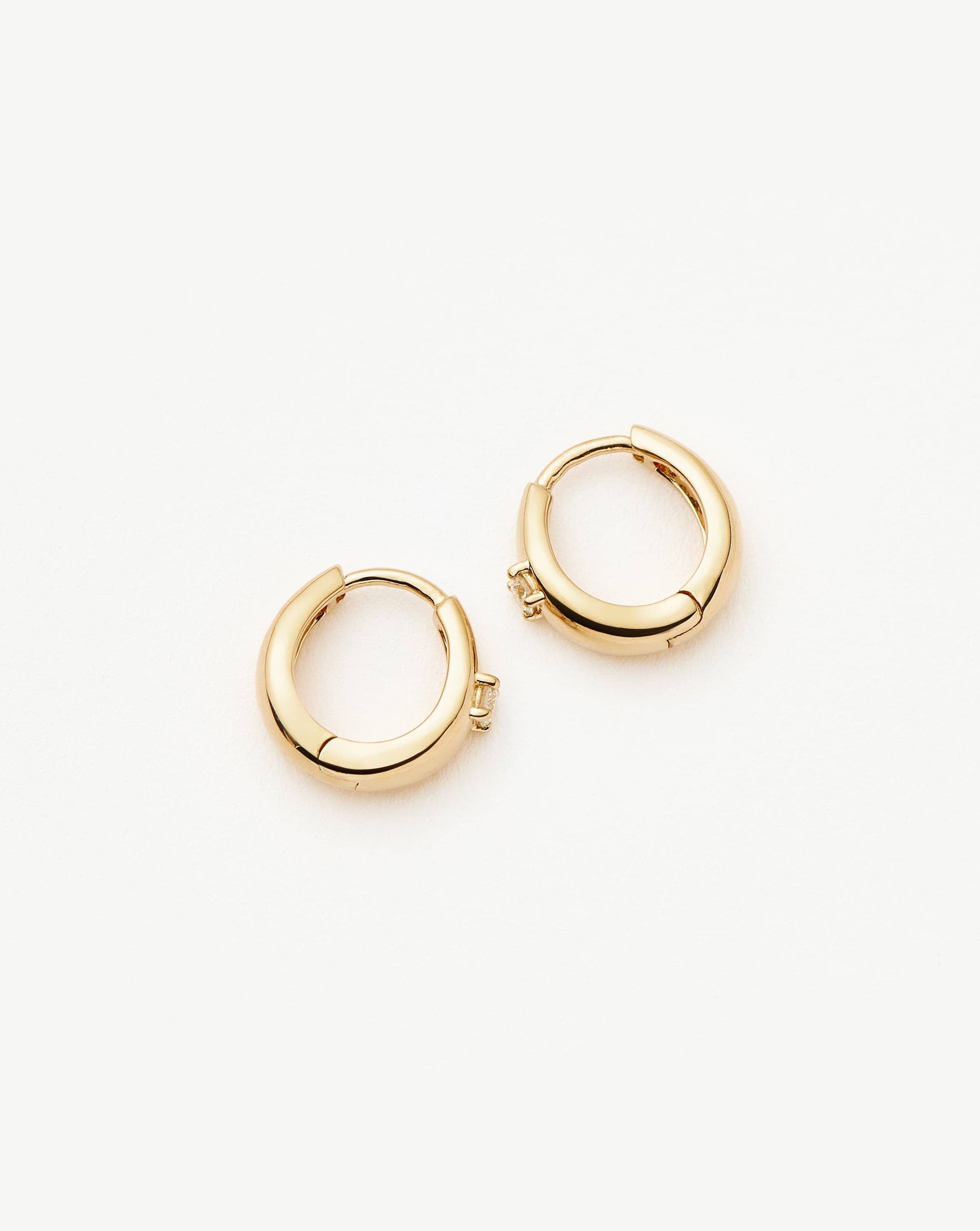 14K Solid Gold Diamond Huggie Hoop Earrings for Women - Elegant Dome Studs for Everyday Wear & Special Occasions