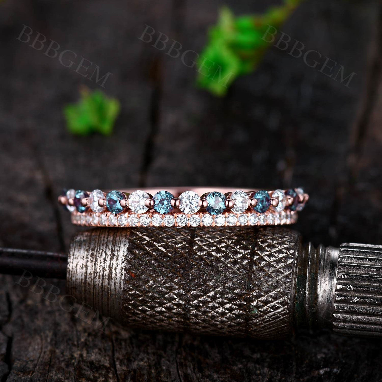 Exquisite Moissanite & Alexandrite Wedding Band in White Gold - Stackable Matching Ring for Women, Perfect for Bridal Sets, Anniversaries & Special Occasions