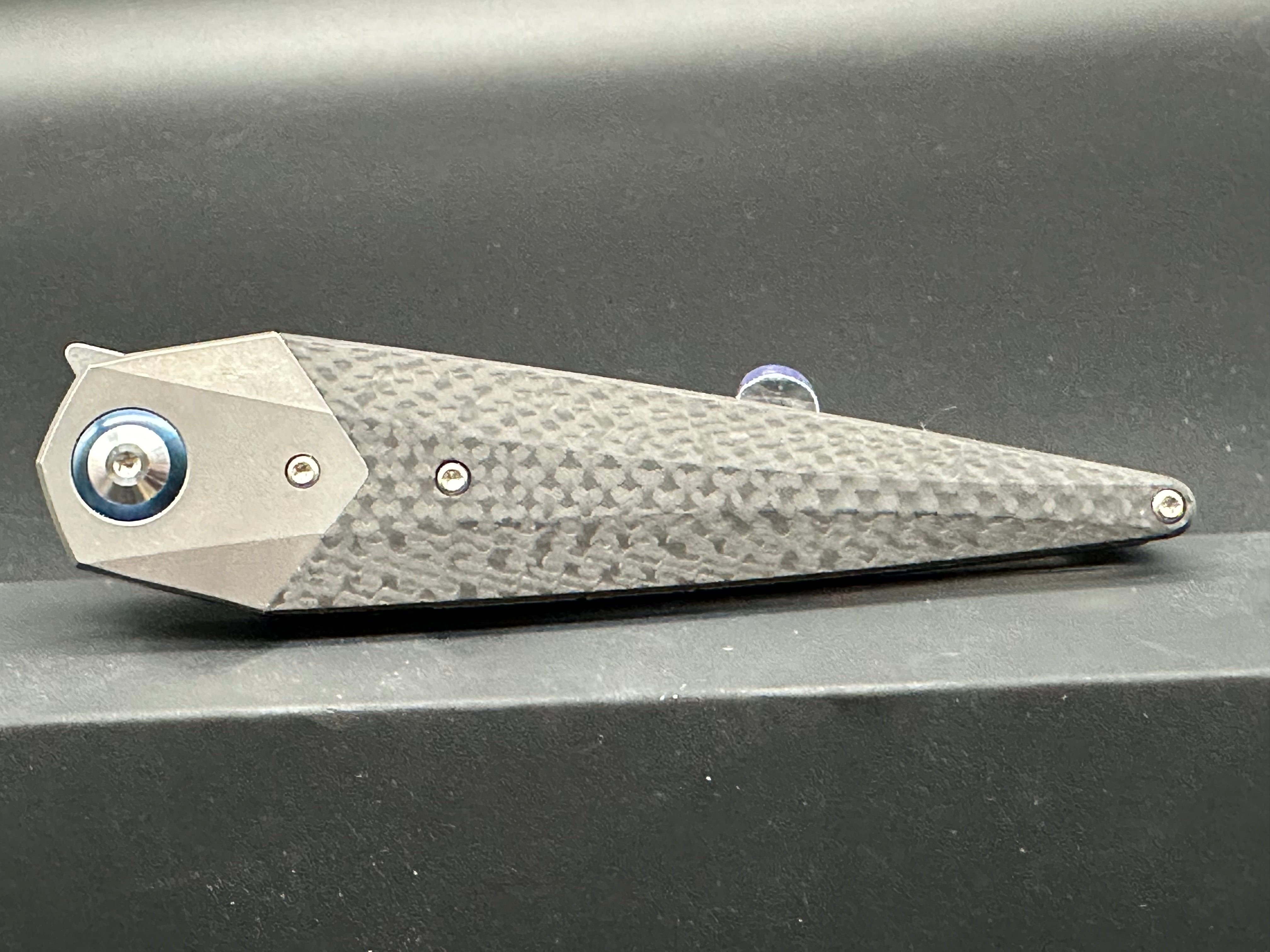 Kizer Soze Grey Titanium Frame & Bolster Folding Knife with Carbon Fiber Handle - S35VN Dagger Satin Blade - EDC, Outdoor, Camping, Survival, Tactical Gear