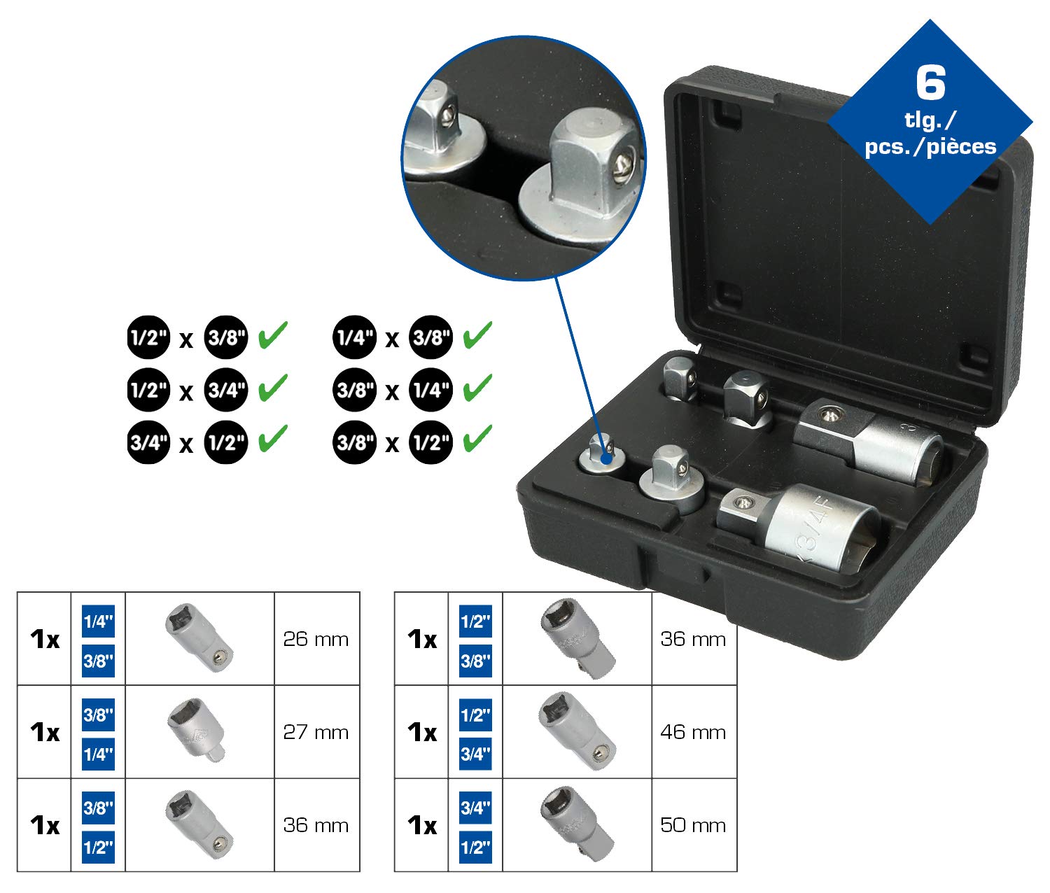 BT024006 6-Piece Adapter Set by BRILLIANT TOOLS - Perfect for Automotive Repairs