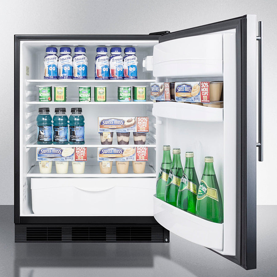 Accucold 24 Inch Wide Built-In All Refrigerator with Thin Handle - Energy Efficient, Stainless Steel Finish - Perfect for Small Kitchens, Apartments & Office Break Rooms