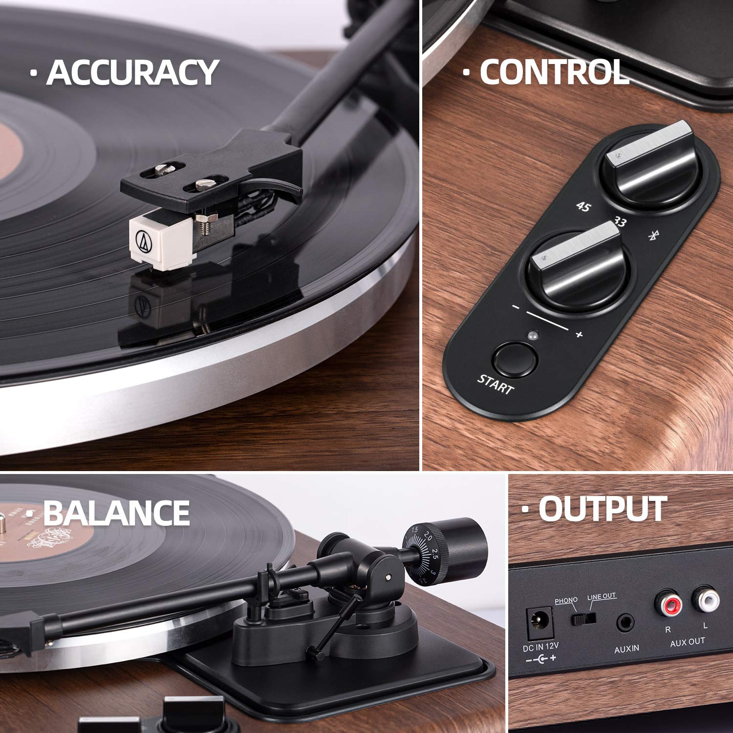 1 by ONE High Fidelity Belt Drive Turntable with Built-in Speakers & Bluetooth - Magnetic Cartridge, Built-in Preamp, Adjustable Counterweight - Perfect for Vinyl Lovers, Home Entertainment & Music Enthusiasts
