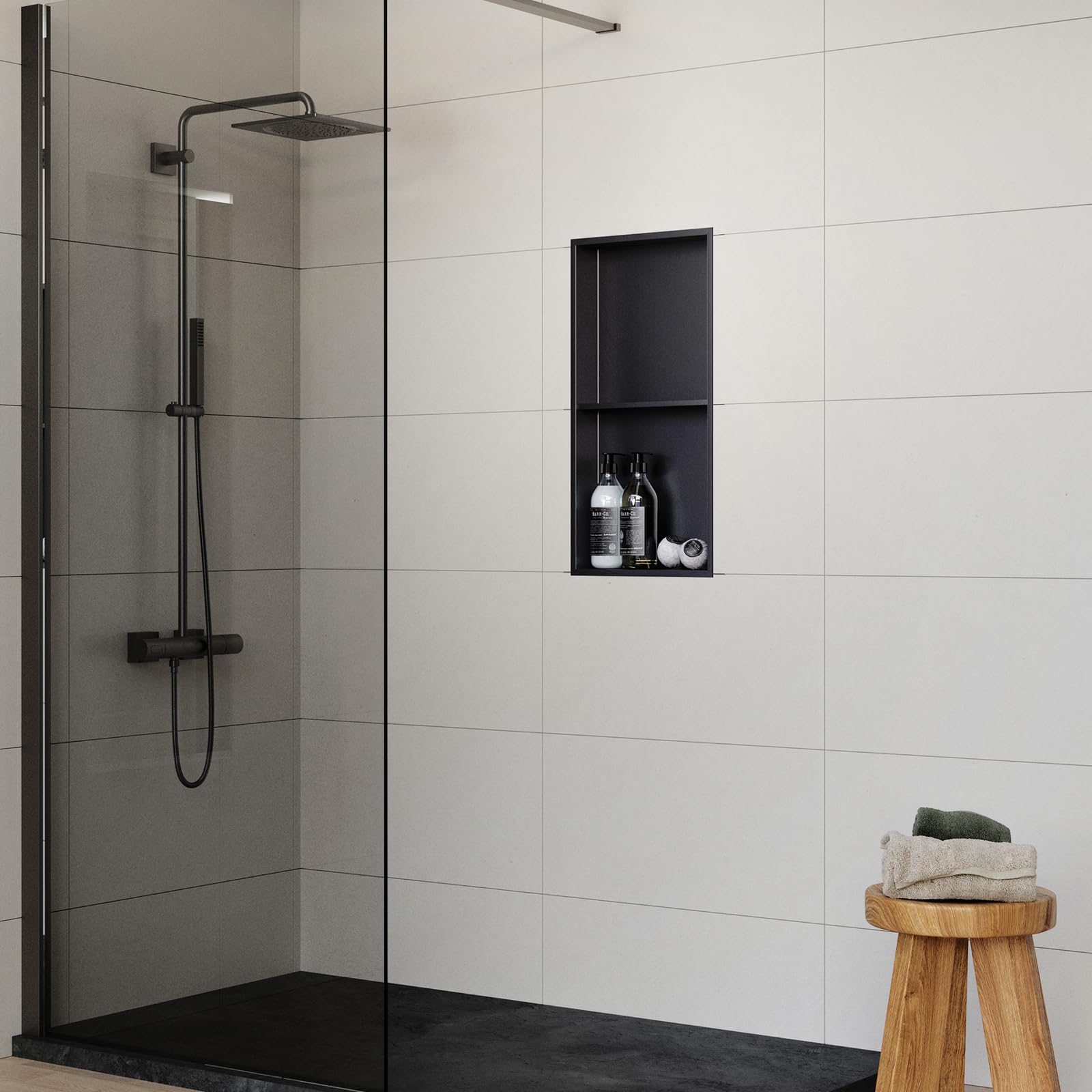 Stainless Steel Shower Niche 12x24 Inch - Recessed Bathroom Storage Shelf, No Tiling Required - Matte Black Finish for Modern Showers & Bathrooms - Perfect for Organizing Toiletries, Shampoo & Bath Essentials