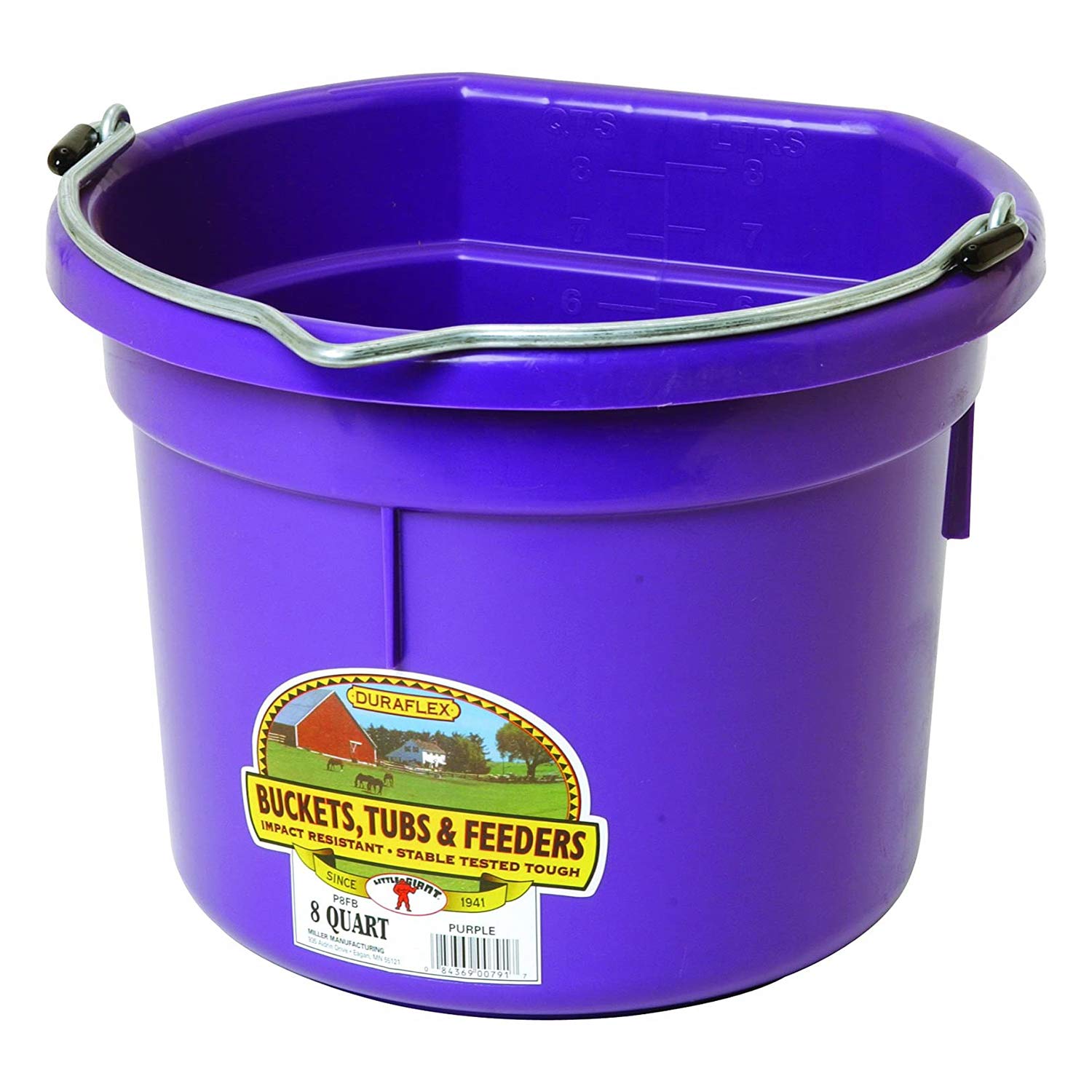 Little Giant P8FBPURPLE 2 Gallon Heavy Duty Plastic Buckets - All Purpose Farm & Household Use for Supplies, Toys, Laundry, Water Storage (4 Pack, Purple) - Ideal for Gardening, Cleaning, Organizing & Outdoor Activities