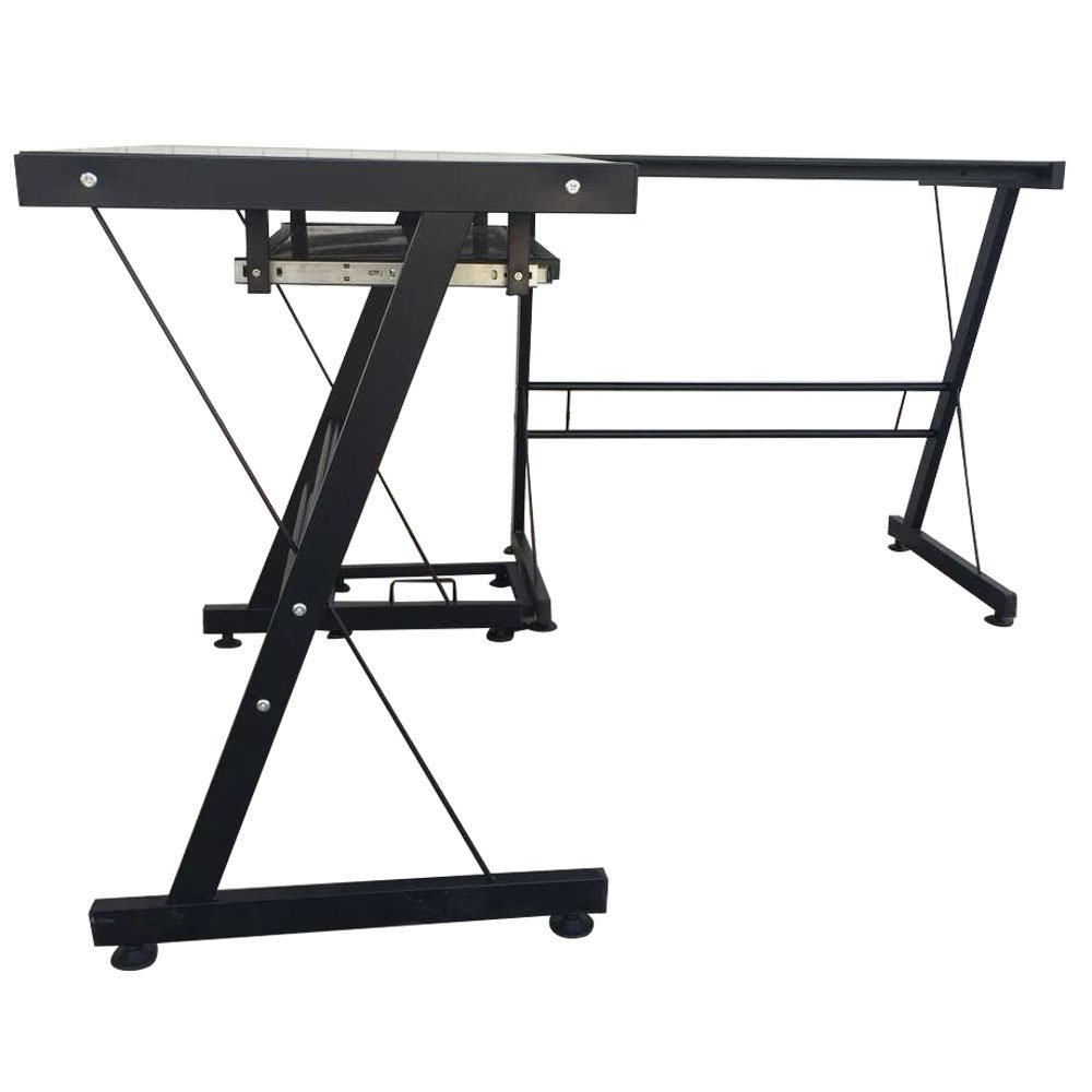 L-Shaped Durable Stalinite Computer Desk - Black Home Office Workstation for Small Spaces, Gaming & Study | Perfect for Bedroom, Dorm & Apartment