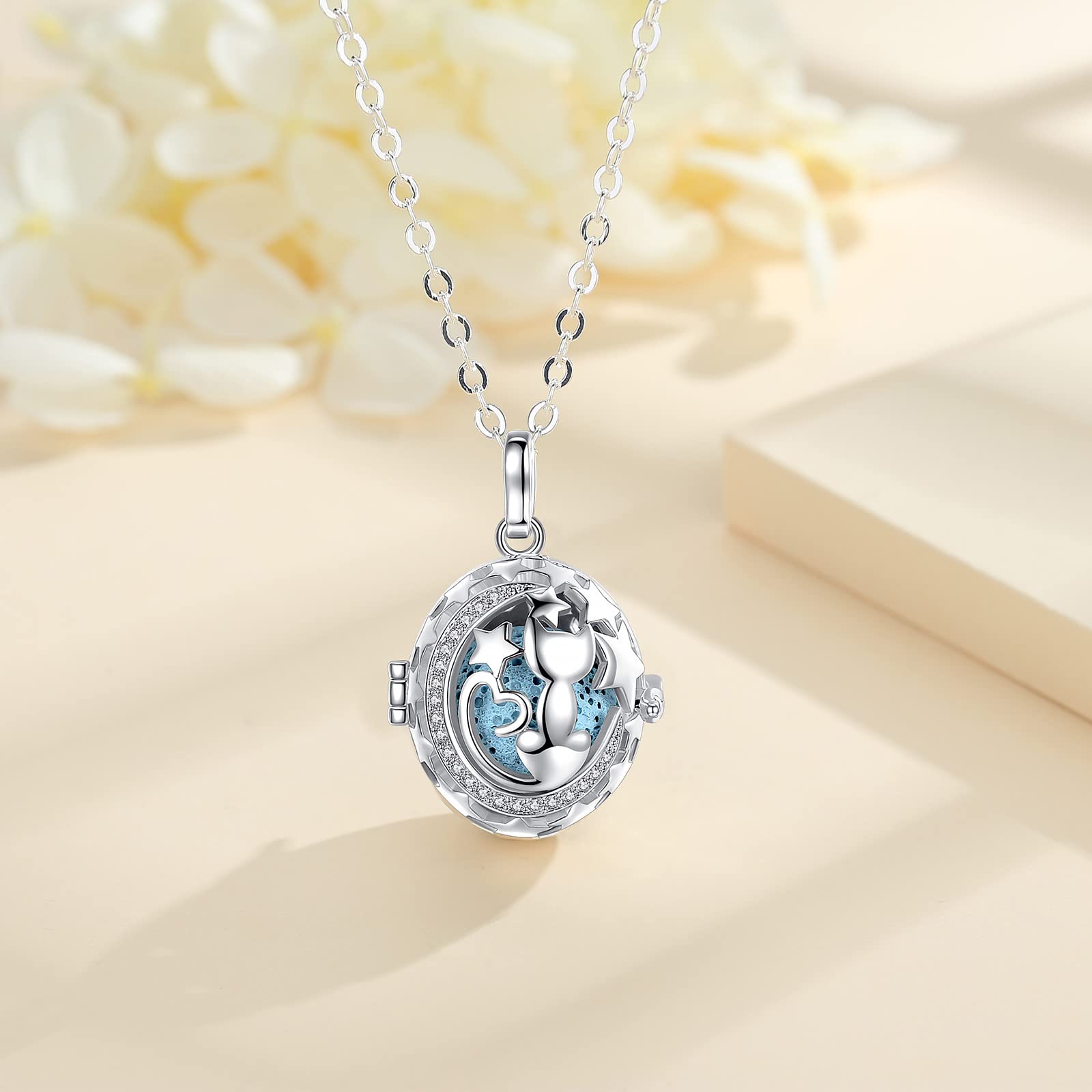 INFUSEU Aromatherapy Essential Oil Diffuser Necklace for Women - Cute Animal Pendant with 7 Lava Stones & 24