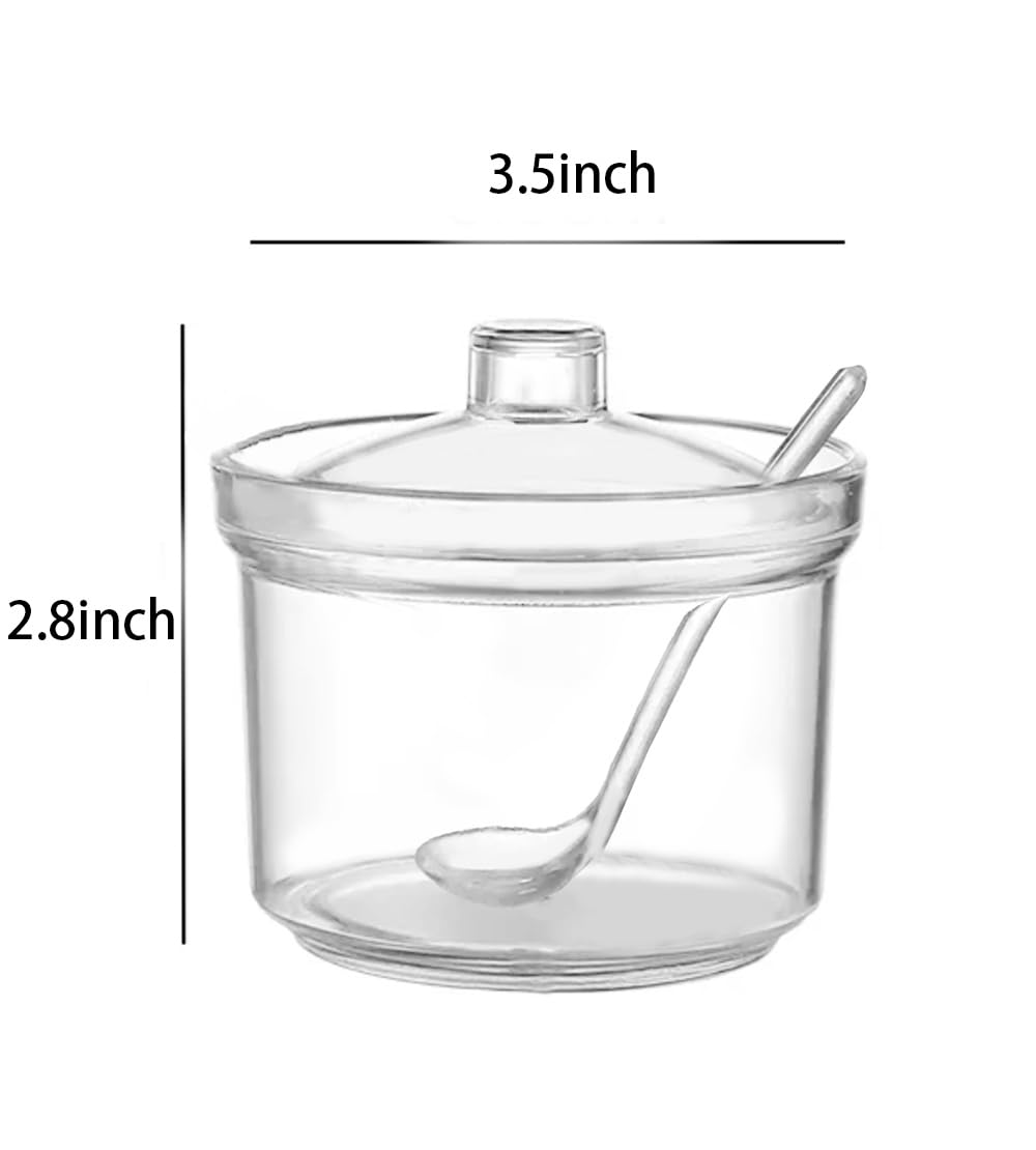 Premium Clear Acrylic Sugar Bowl with Lid & Spoon - Airtight Spice Storage Container for Kitchen, Pantry, Coffee & Tea Station Organization