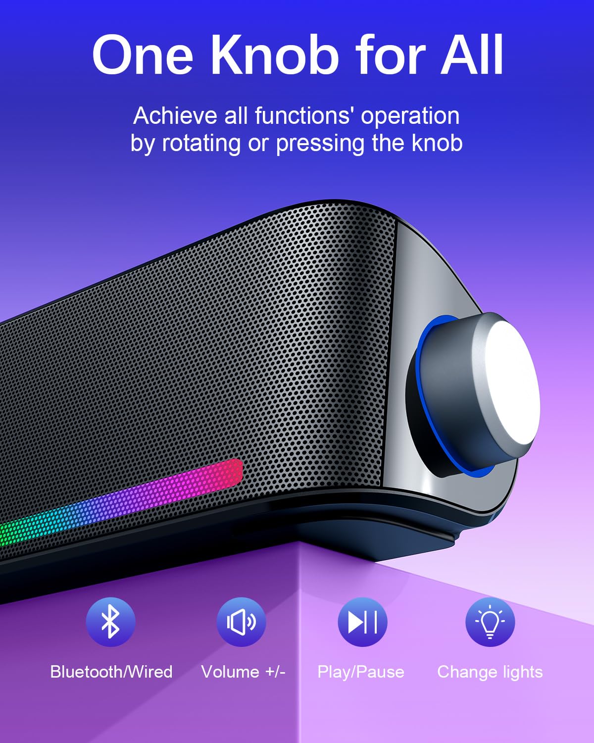 Premium Computer Speakers with Hi-Fi Sound - Bluetooth 5.0 & Wired 3.5mm PC Sound Bar | 4 Dynamic RGB Lighting Modes | USB Powered for Desktop, Laptop, Gaming, Home Office & Entertainment Systems | Perfect for Work, Music & Movie Nights
