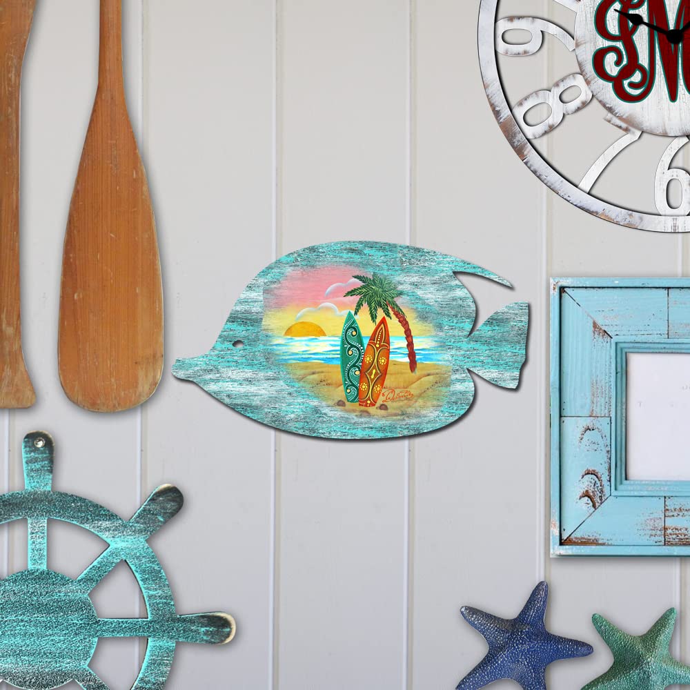 Coastal Beach Decor - Handcrafted Wooden Fish Door Hanger Wall Art - Nautical Home Decor for Bathroom, Bedroom, or Porch - Perfect Beach House Gift (8198527H)