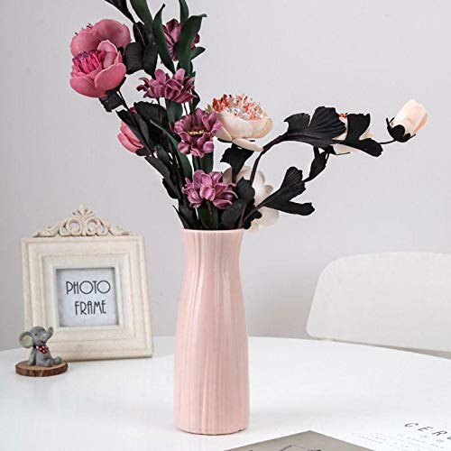 Durable Plastic Vase with Ceramic Look - Unbreakable Flower Vase in Narrow Dusty Pink | Perfect for Home Decor, Wedding Centerpieces & Office Arrangements