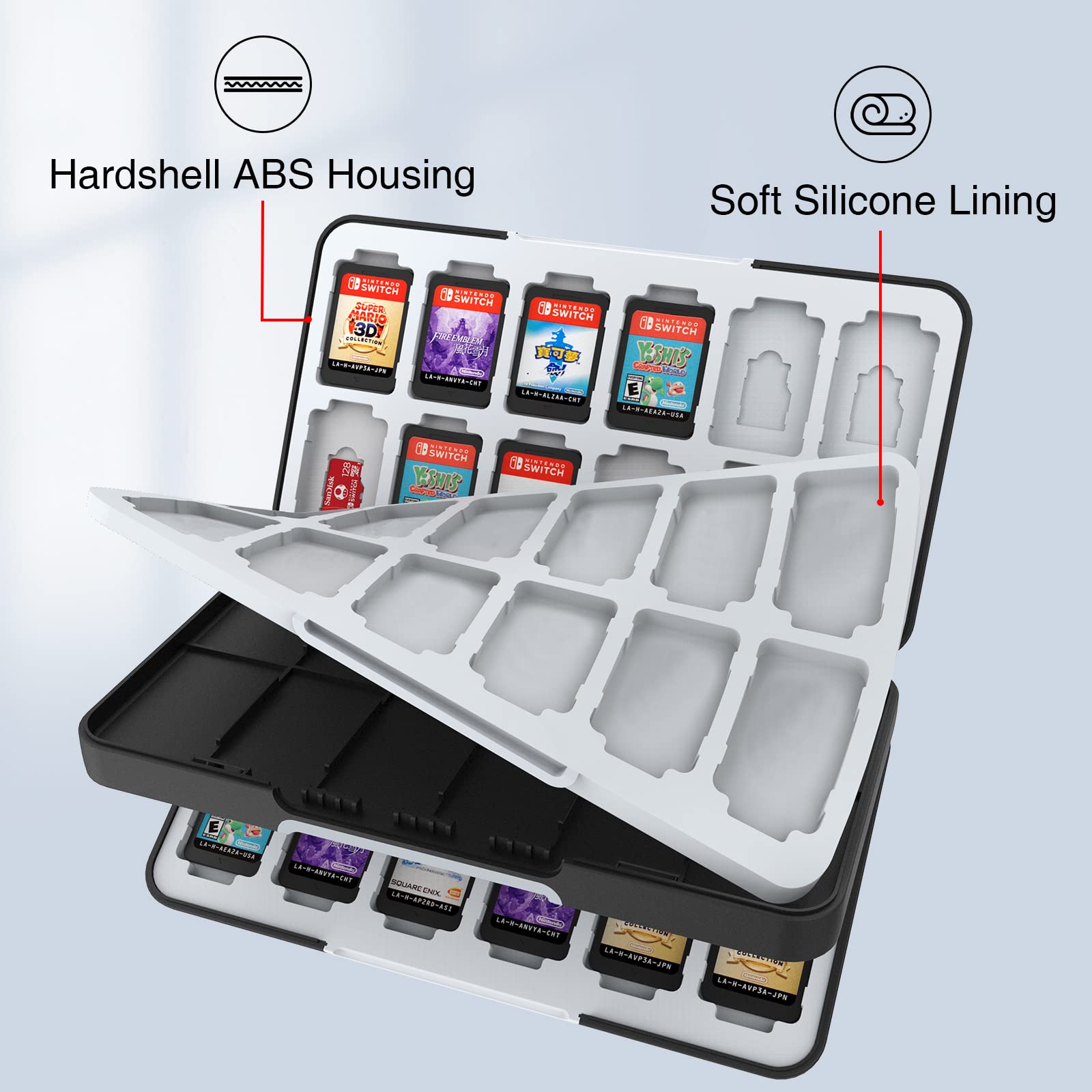 HEIYING Nintendo Switch Game Card Holder - Portable Travel Case for Switch/OLED/Lite with 48 Game & 24 Micro SD Card Slots - Perfect for Gaming On-The-Go & Organized Storage