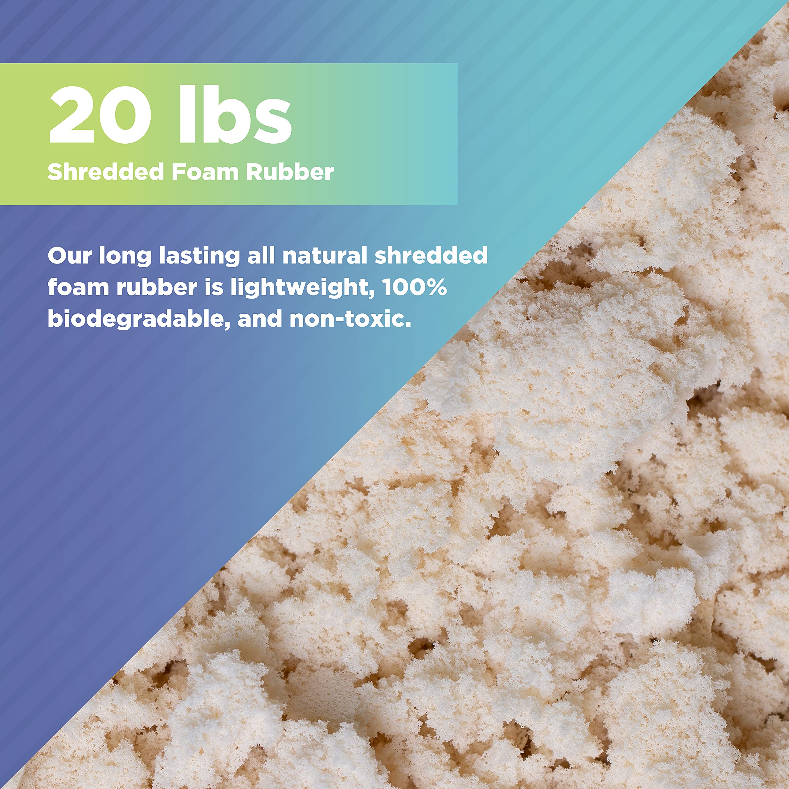 20 lb All Natural Shredded Latex Foam - Eco-Friendly Recycled Filling for Bean Bags, Pet Beds & Cushions - Made in USA, Chicago - Perfect for Home Decor, DIY Projects and Comfortable Pet Lounging