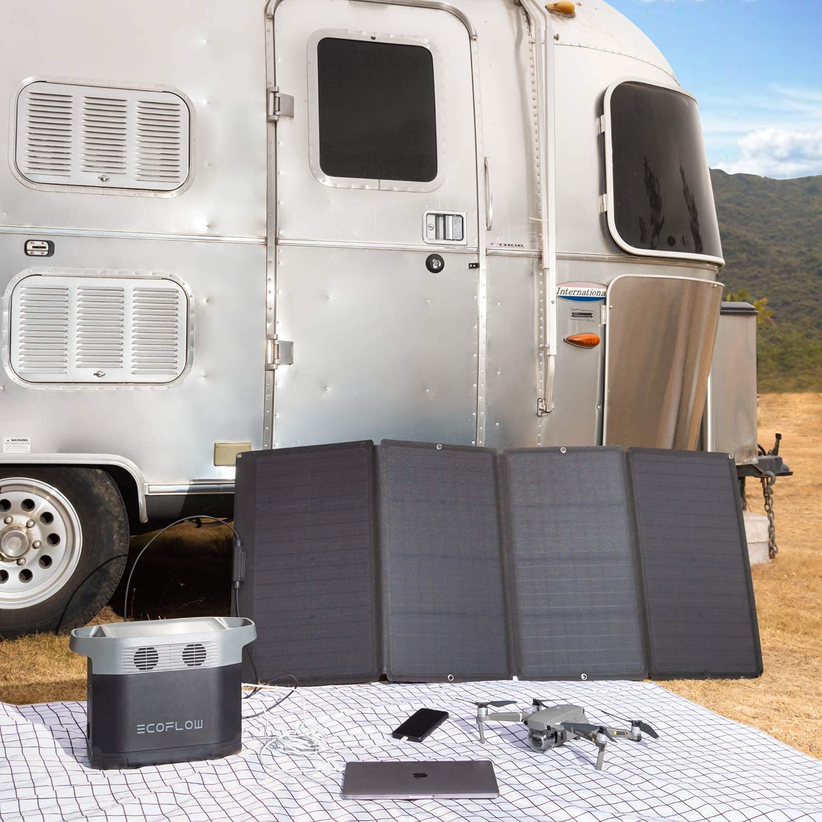 EF ECOFLOW 160W Portable Solar Panel for Power Station | Foldable Solar Charger with Adjustable Kickstand | IP68 Waterproof | Ideal for Outdoor Camping, RV Trips & Off-Grid Power Systems | Solar Generator Charging for Emergencies & Adventures